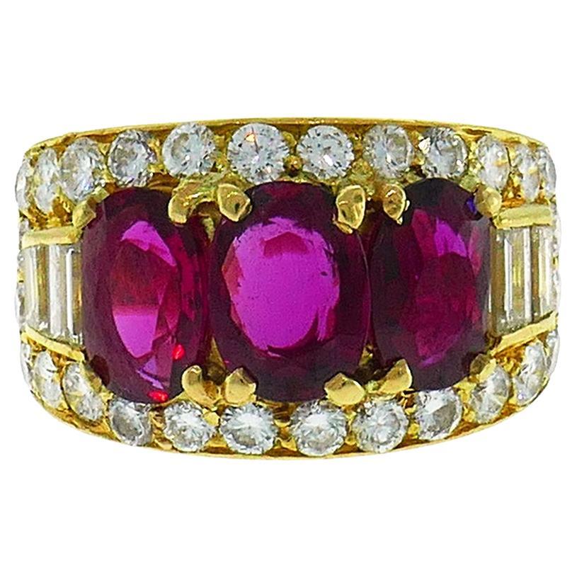 Vintage Bulgari Ruby Diamond 18k Yellow Gold Ring