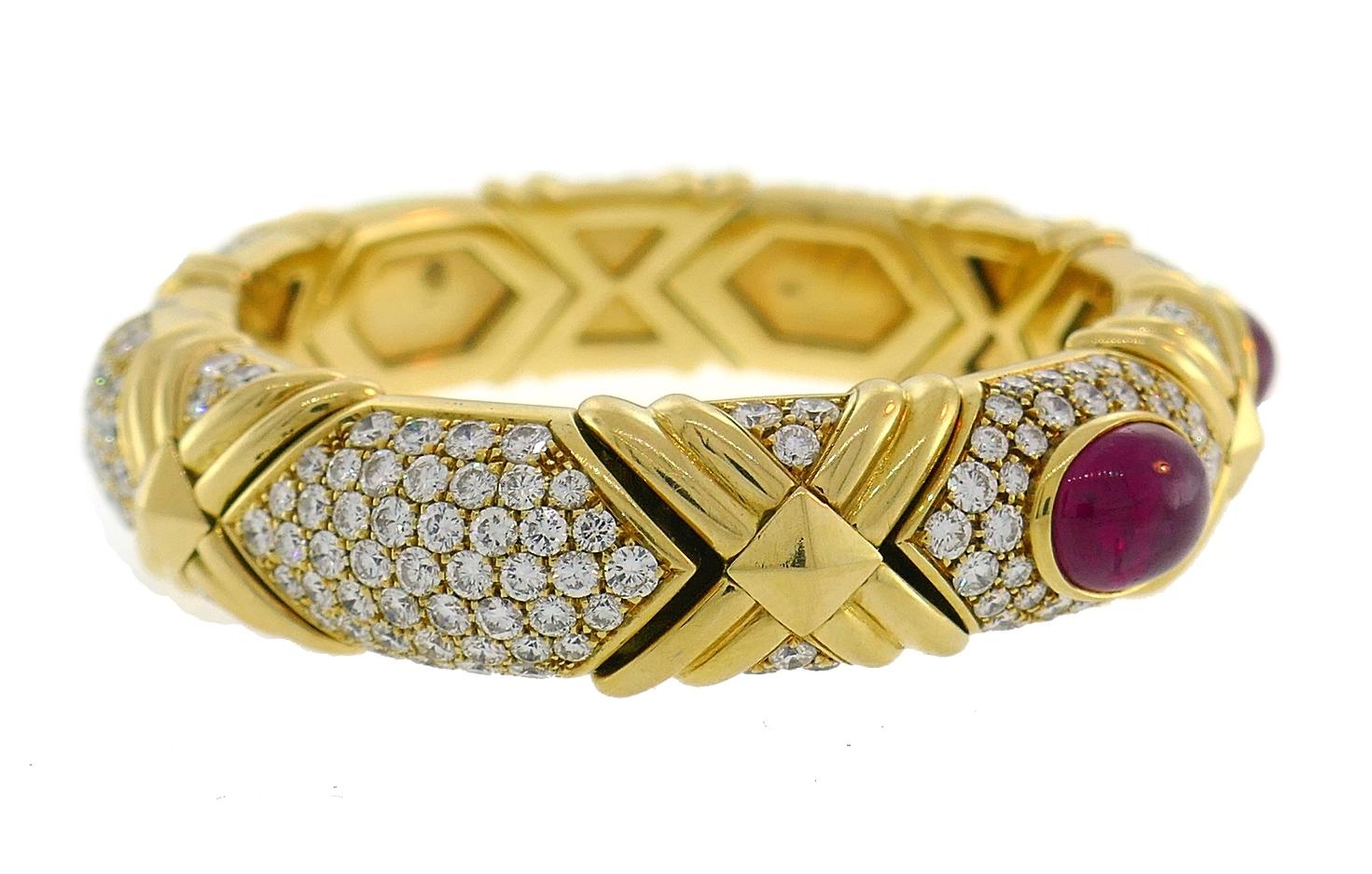 Mixed Cut Vintage Bulgari Ruby Diamond Gold Bracelet Bangle Bvlgari