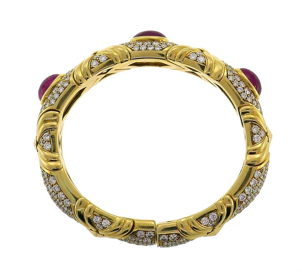 Women's Vintage Bulgari Ruby Diamond Gold Bracelet Bangle Bvlgari