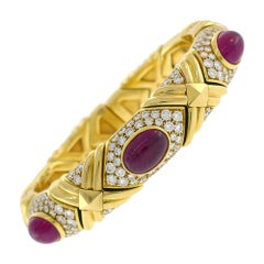 Vintage Bulgari Ruby Diamond Gold Bracelet Bangle Bvlgari