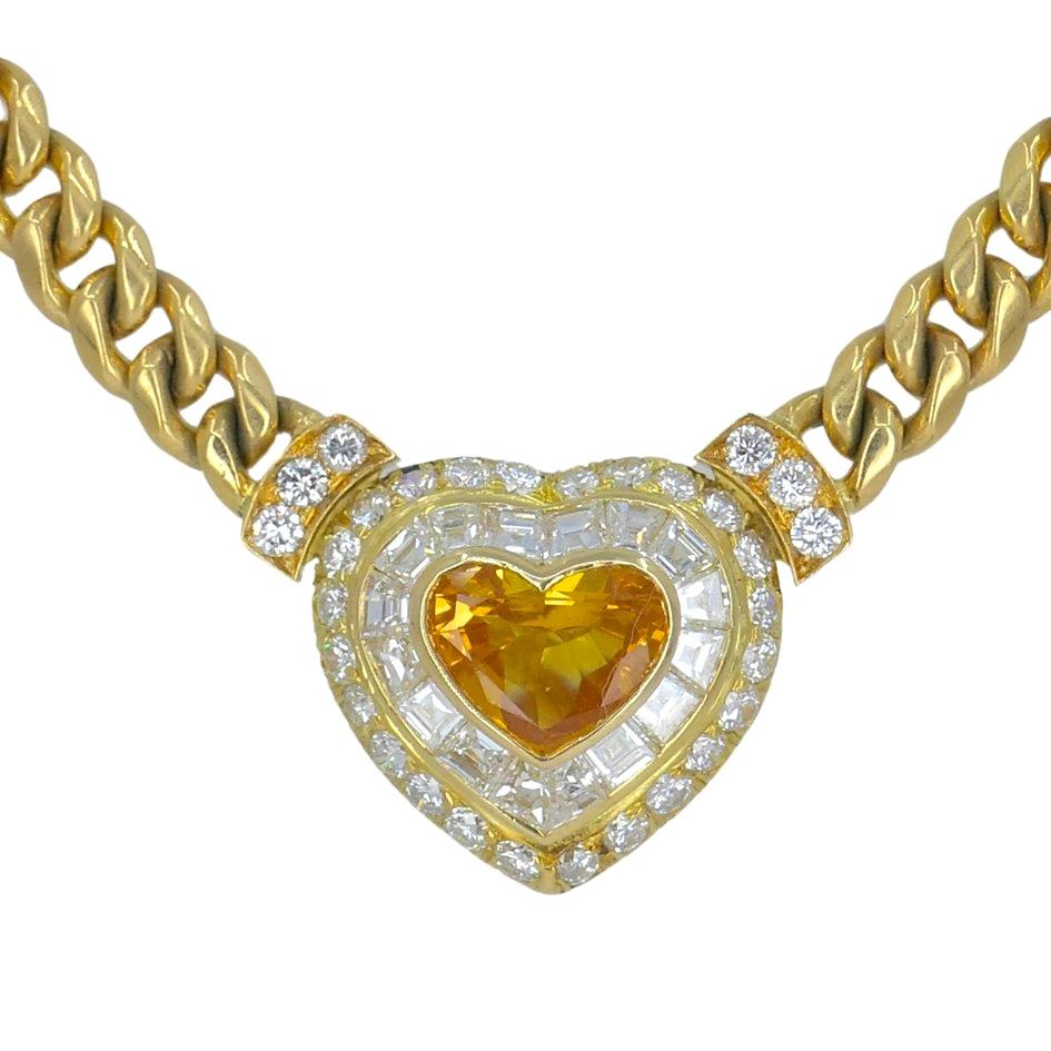 Cuore Collana con cuore di diamanti e zaffiro Bvlgari d'epoca