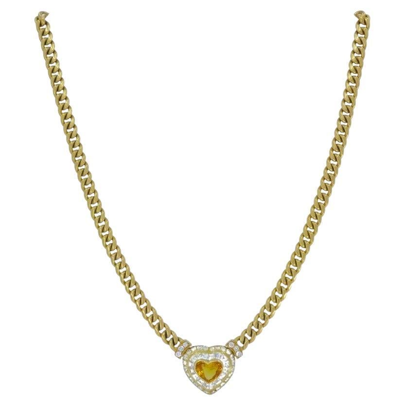 Collana con cuore di diamanti e zaffiro Bvlgari d'epoca