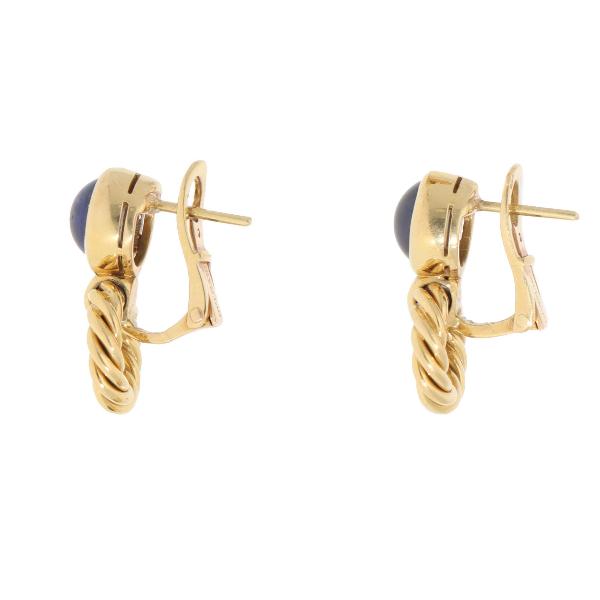 Vintage Bulgari Sapphire Earrings in Yellow Gold In Excellent Condition In London, GB