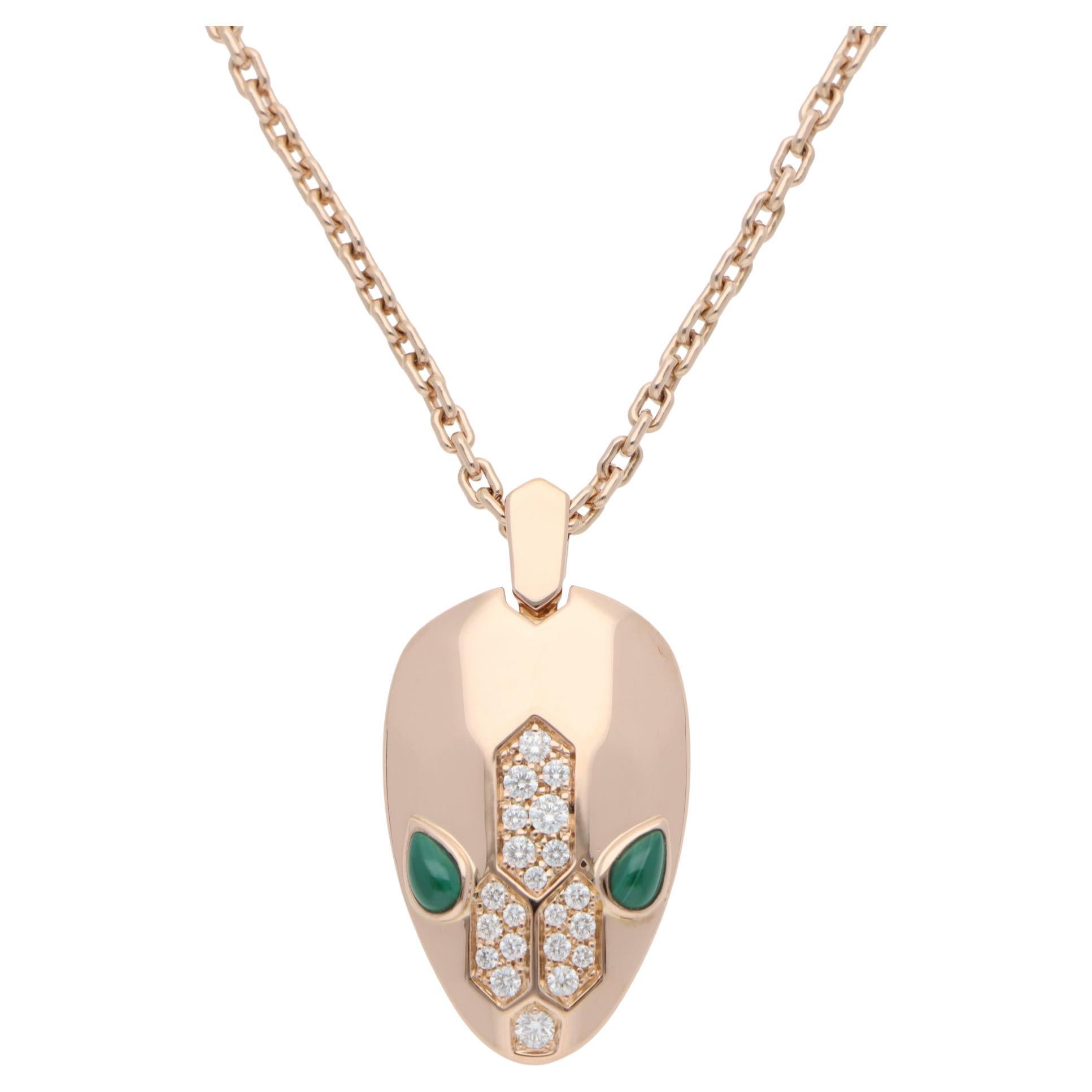 Vintage Bulgari Serpenti Diamant und Malachit Halskette im Angebot