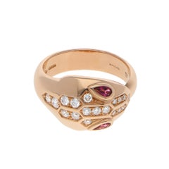 Anello vintage Bulgari Serpenti con rubellite e diamanti in oro rosa