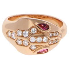 Anello vintage Bulgari Serpenti con rubellite e diamanti in oro rosa