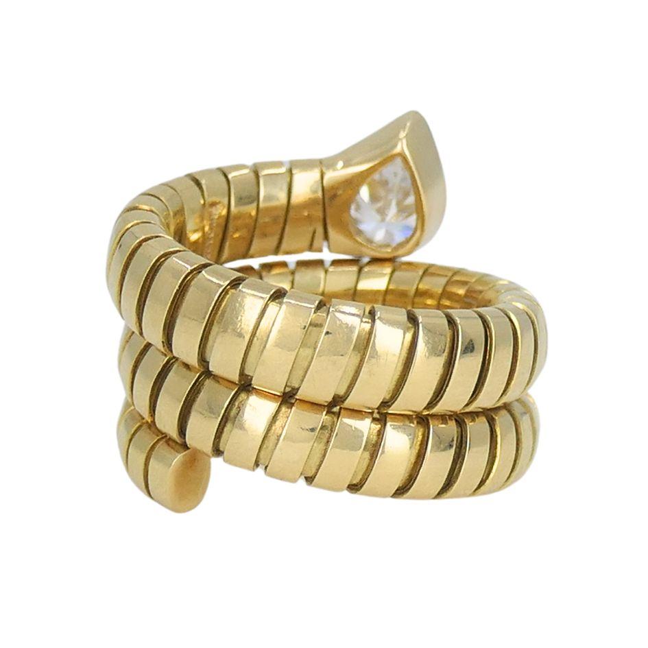 Women's or Men's Vintage Bulgari Serpenti Tubogas 18k Gold Diamond Ring For Sale