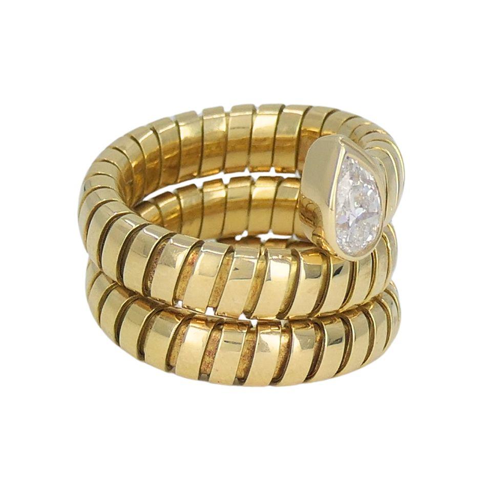 Vintage Bulgari Serpenti Tubogas 18k Gold Diamond Ring For Sale 2