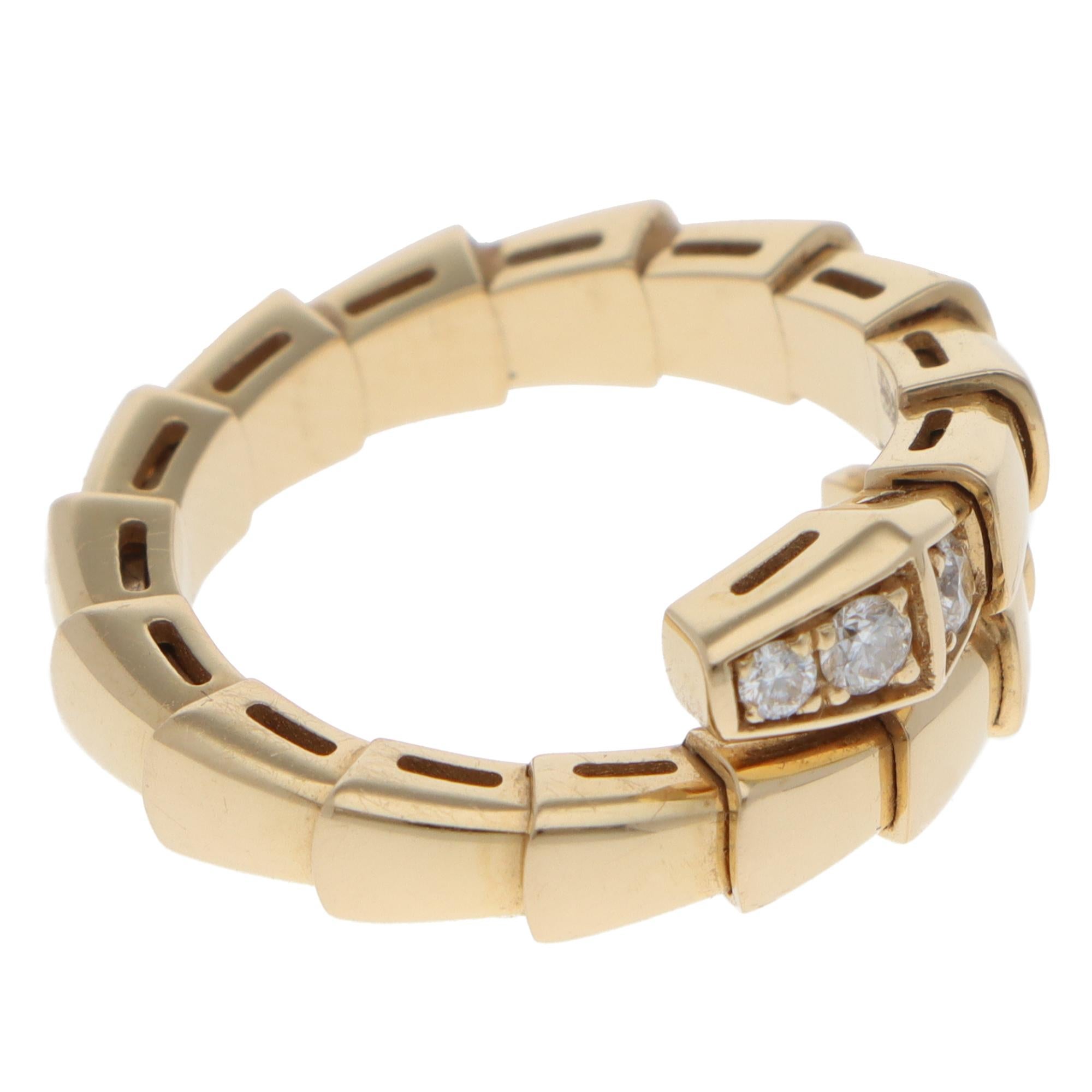 Modern Vintage Bulgari Serpenti Viper Diamond Ring in Yellow Gold For Sale