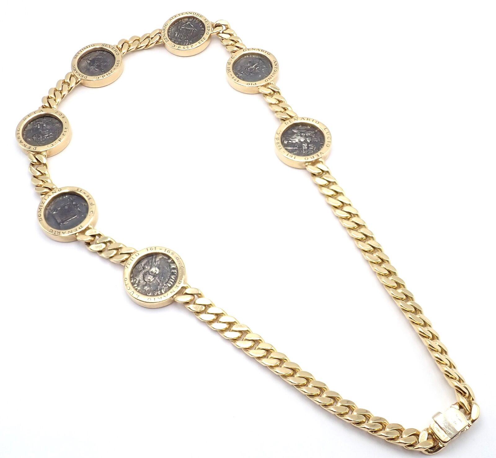 Bulgari Vintage Gliederhalskette aus Gelbgold mit sieben antiken Münzen, Vintage im Angebot 9