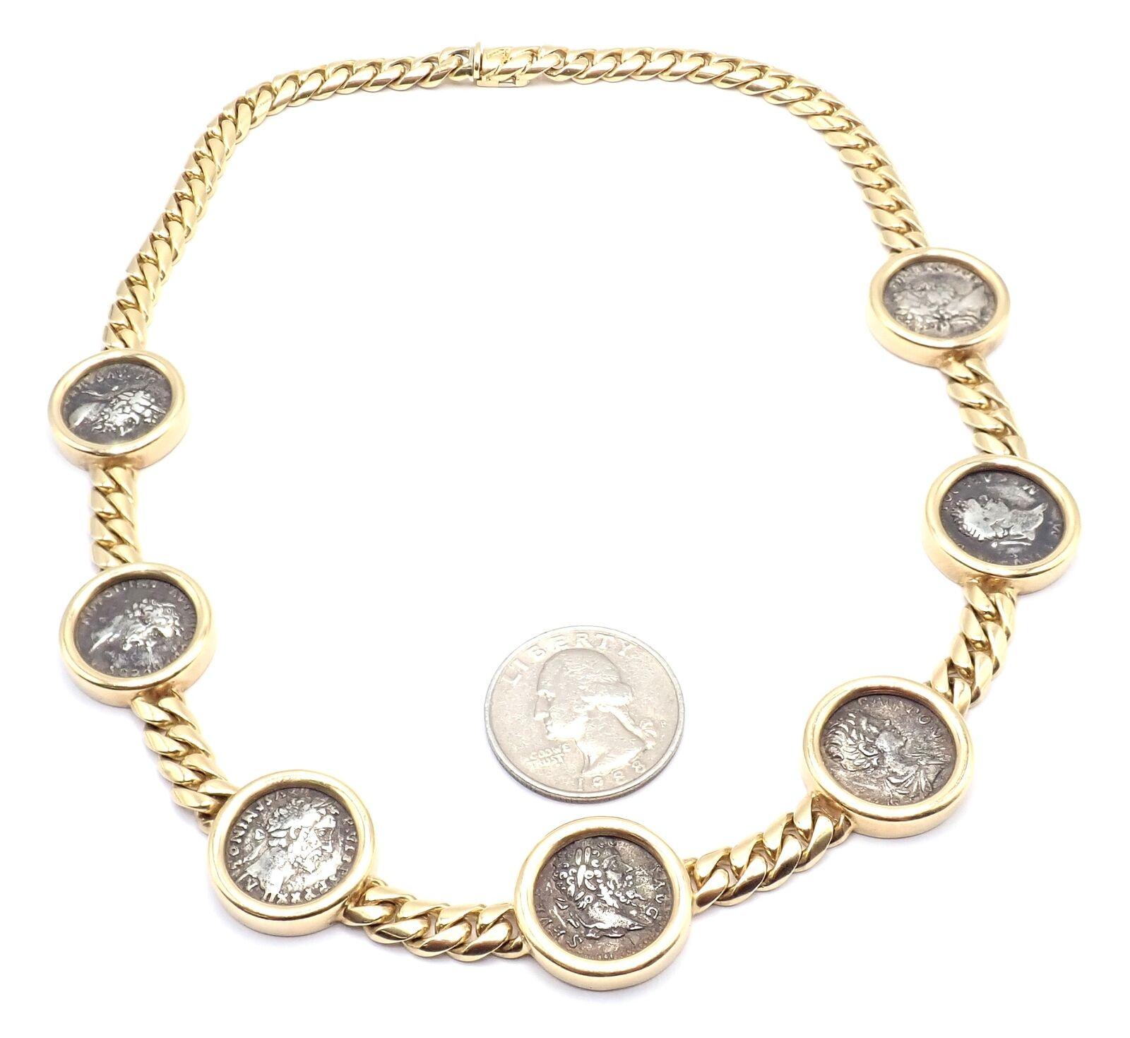 Bulgari Vintage Gliederhalskette aus Gelbgold mit sieben antiken Münzen, Vintage im Angebot 13