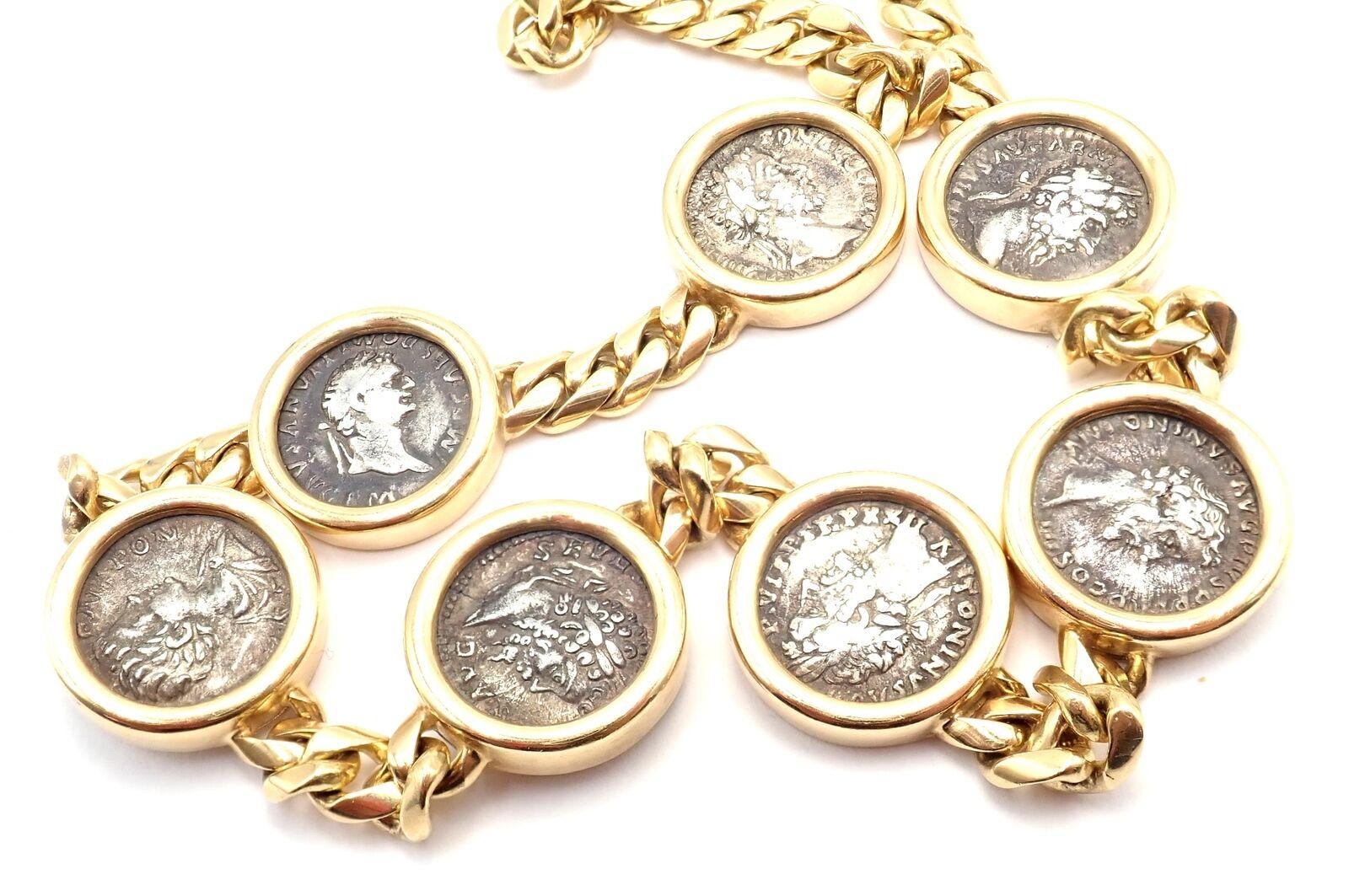 Bulgari Vintage Gliederhalskette aus Gelbgold mit sieben antiken Münzen, Vintage Damen im Angebot