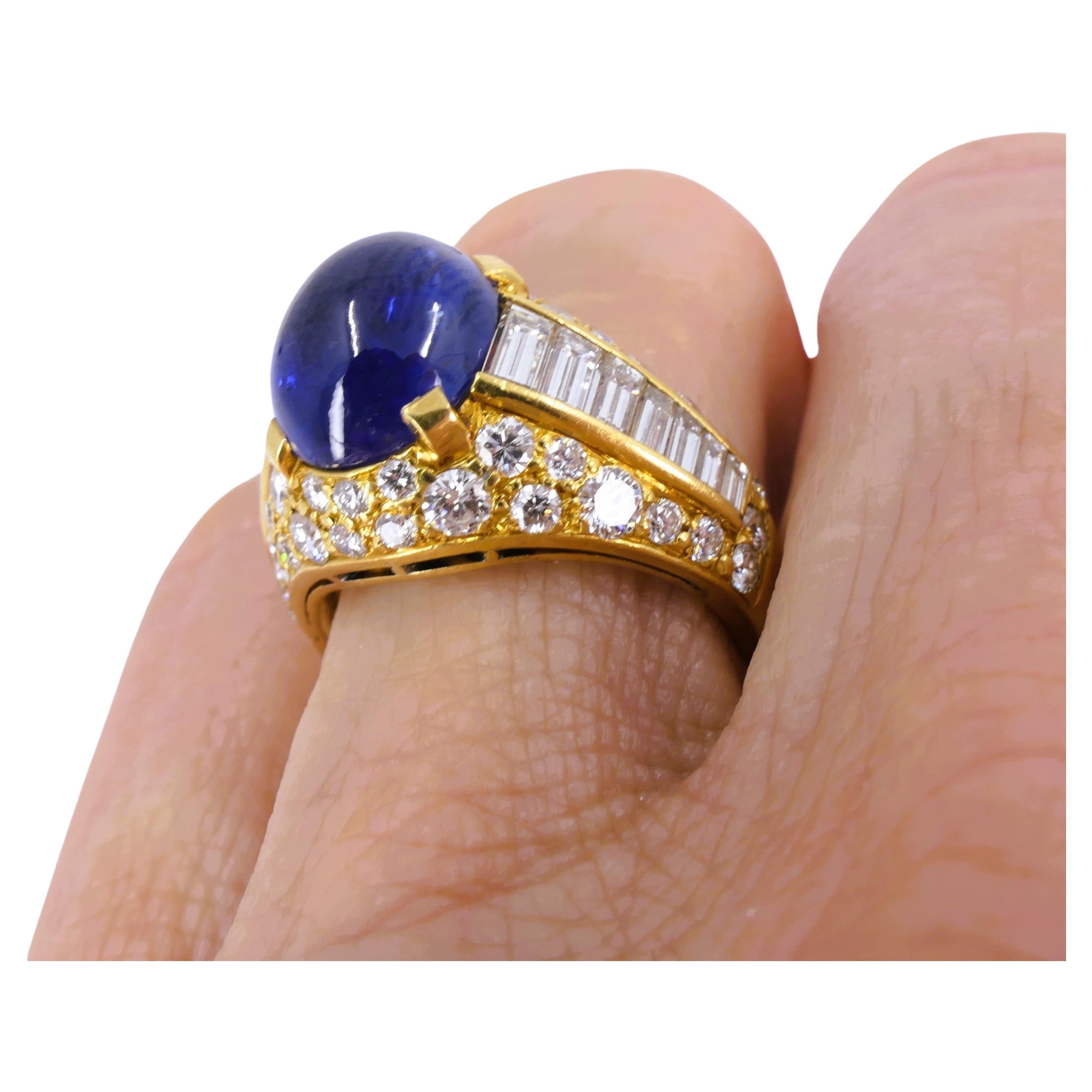 Mixed Cut Vintage Bulgari Trombino Ring Sapphire Diamond Gold 18k Estate Jewelry For Sale