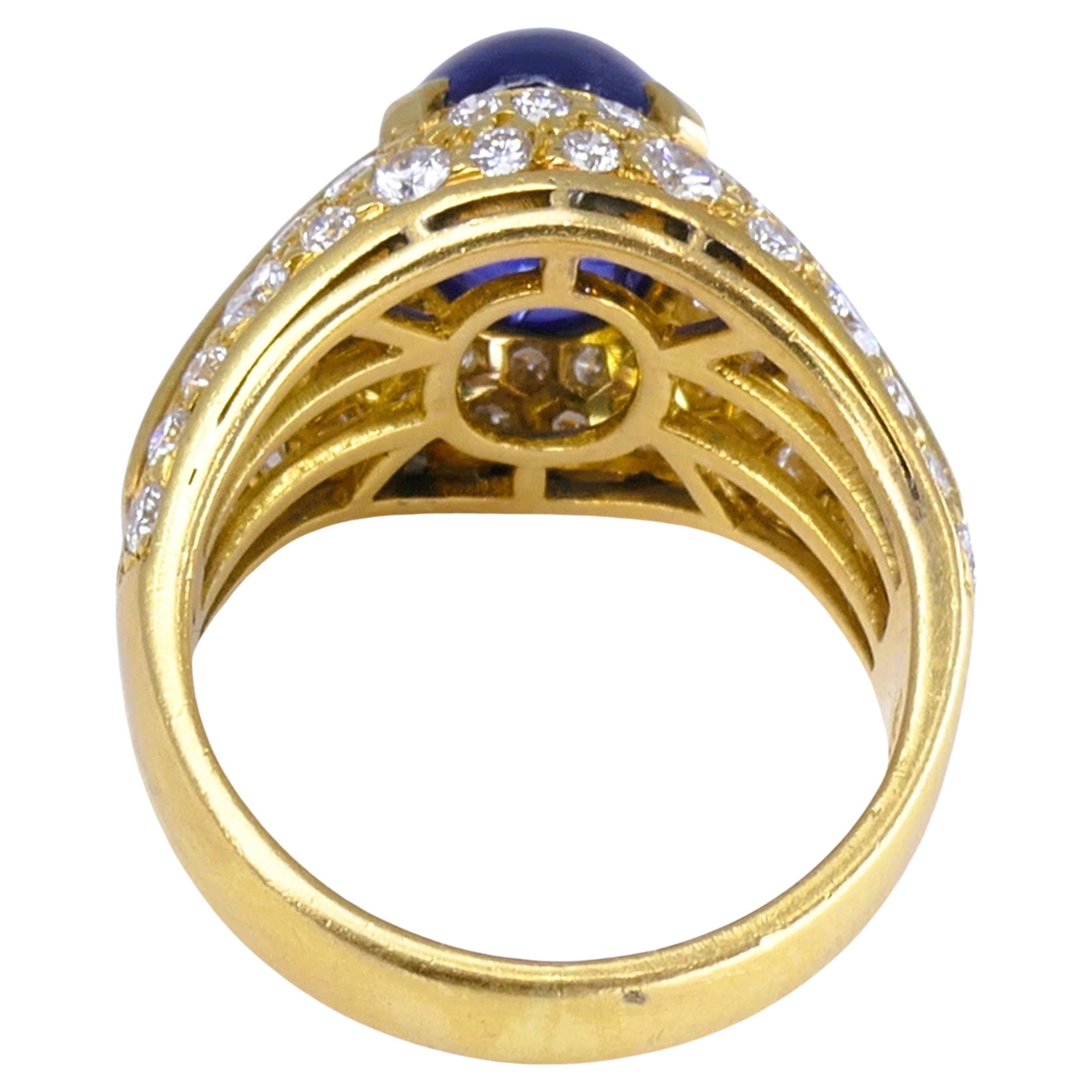 Taglio misto Anello Bulgari Trombino d'epoca Zaffiro Diamante Oro 18k Estate Jewelry