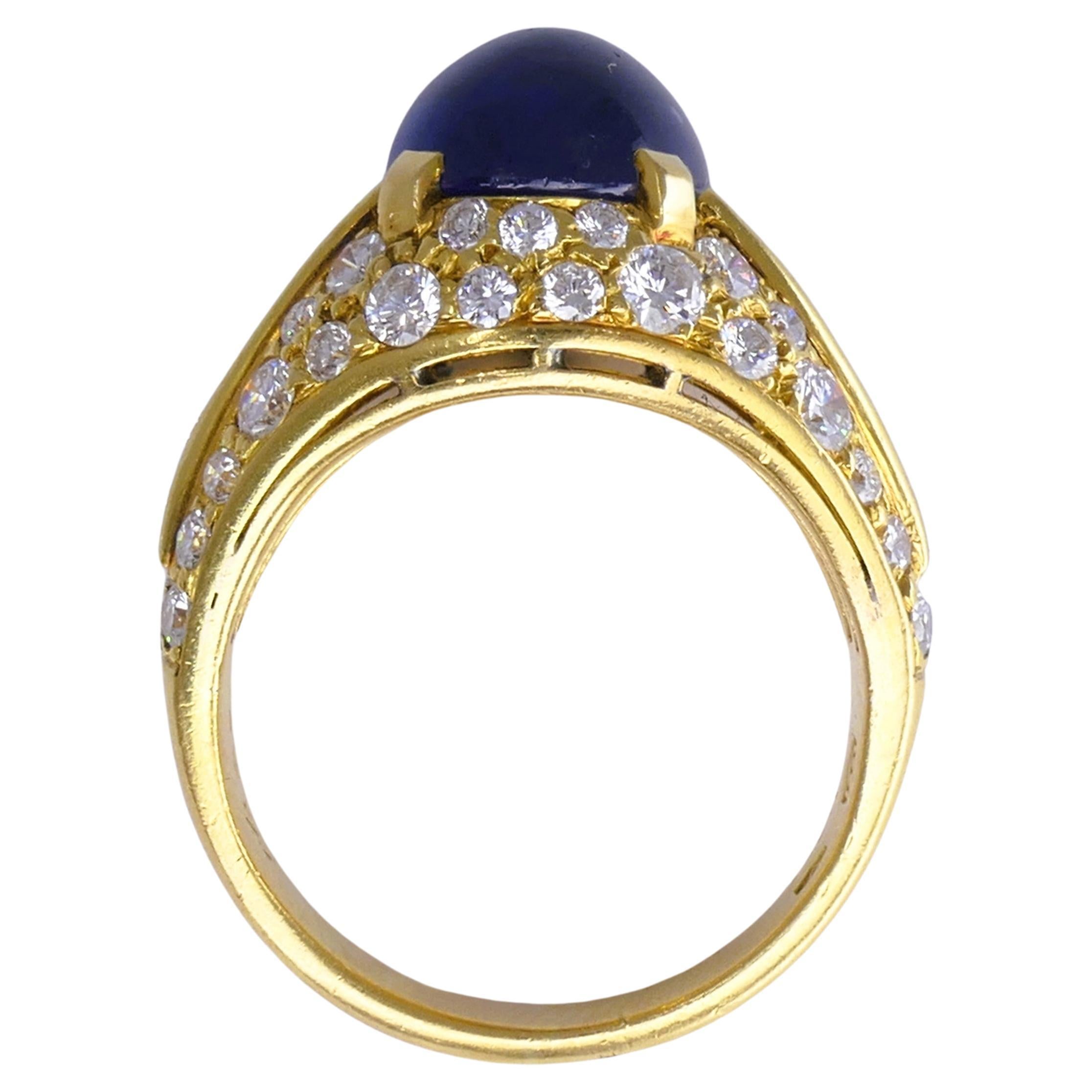 da uomo o donna Anello Bulgari Trombino d'epoca Zaffiro Diamante Oro 18k Estate Jewelry