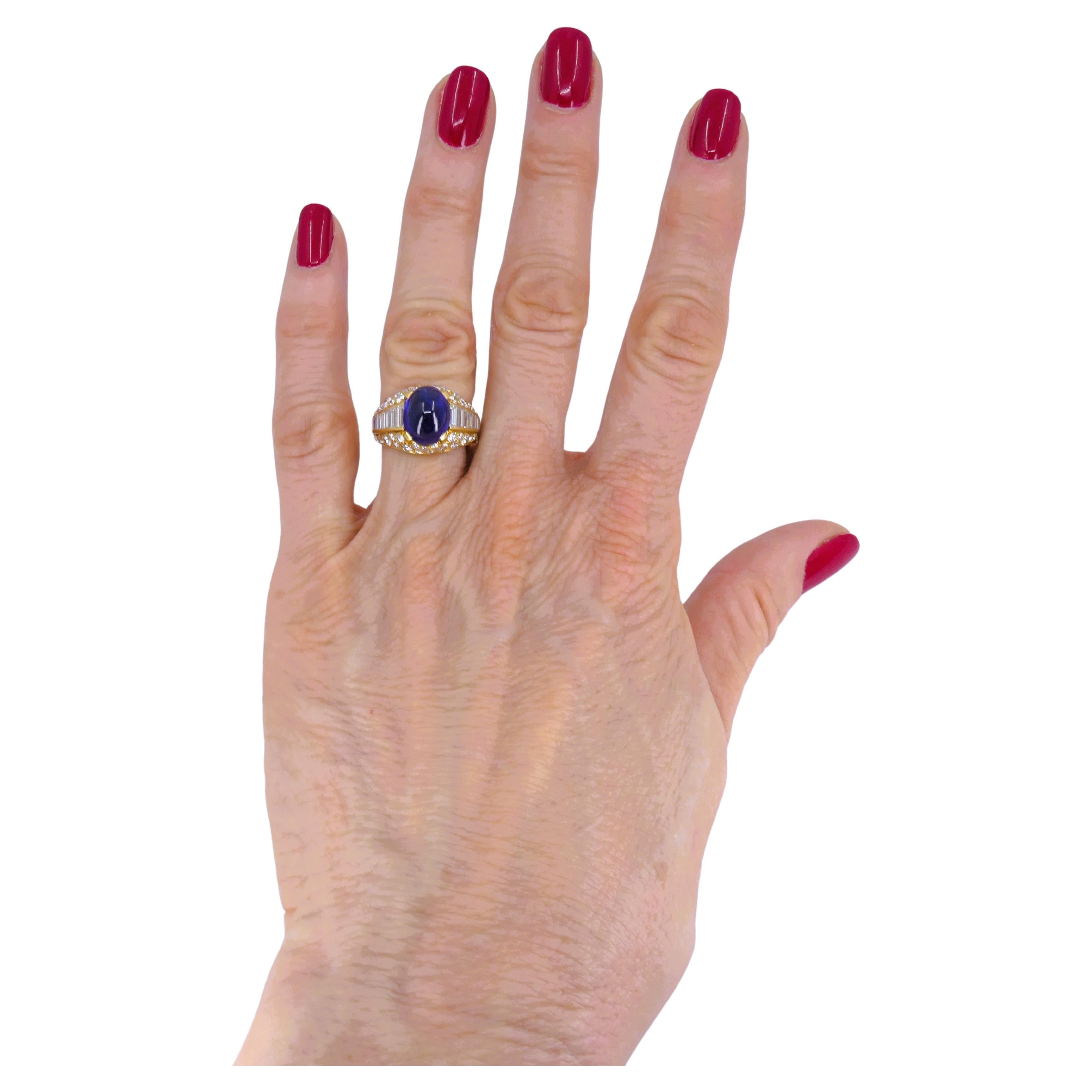 Vintage Bulgari Trombino Ring Sapphire Diamond Gold 18k Estate Jewelry For Sale 4