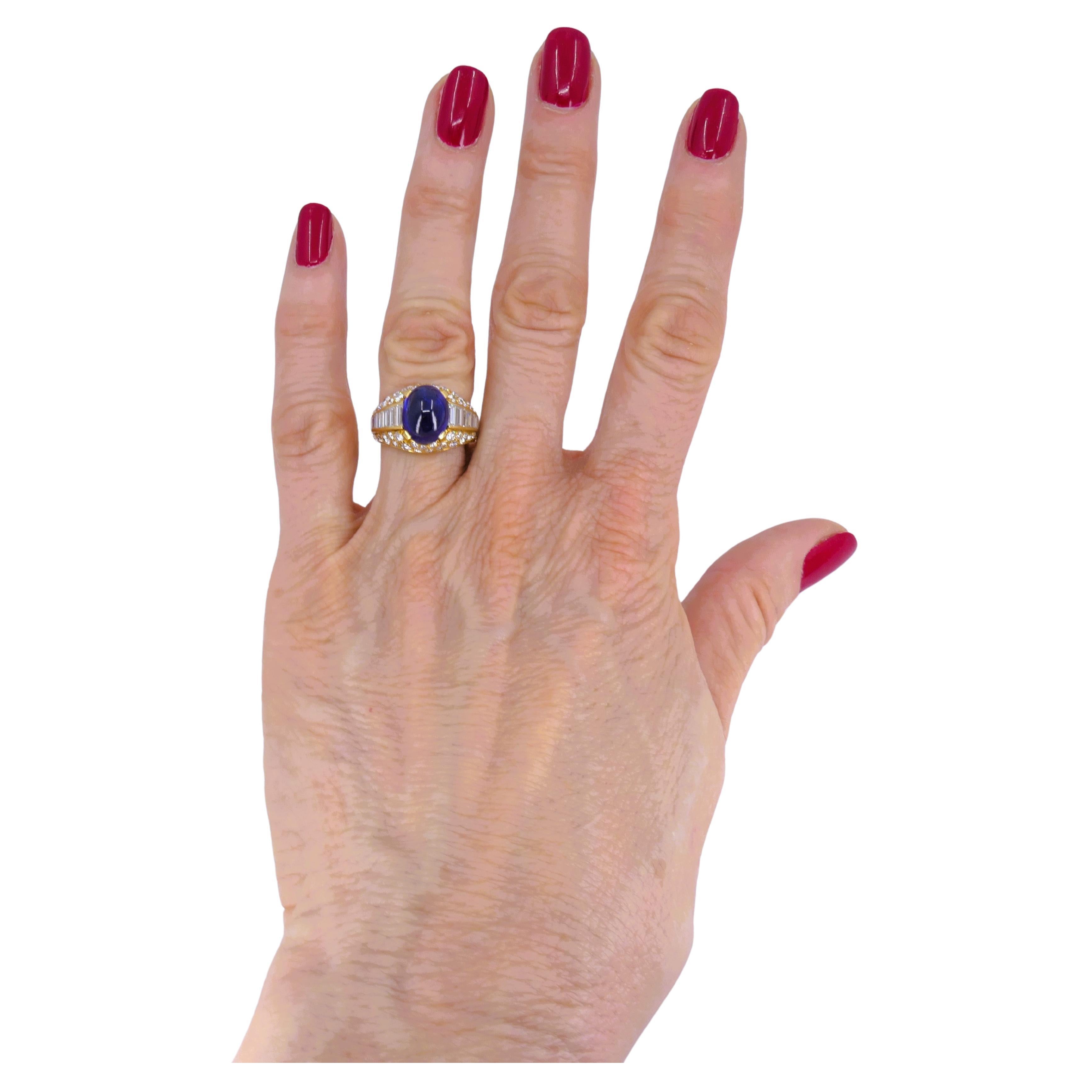 Anello Bulgari Trombino d'epoca Zaffiro Diamante Oro 18k Estate Jewelry 1