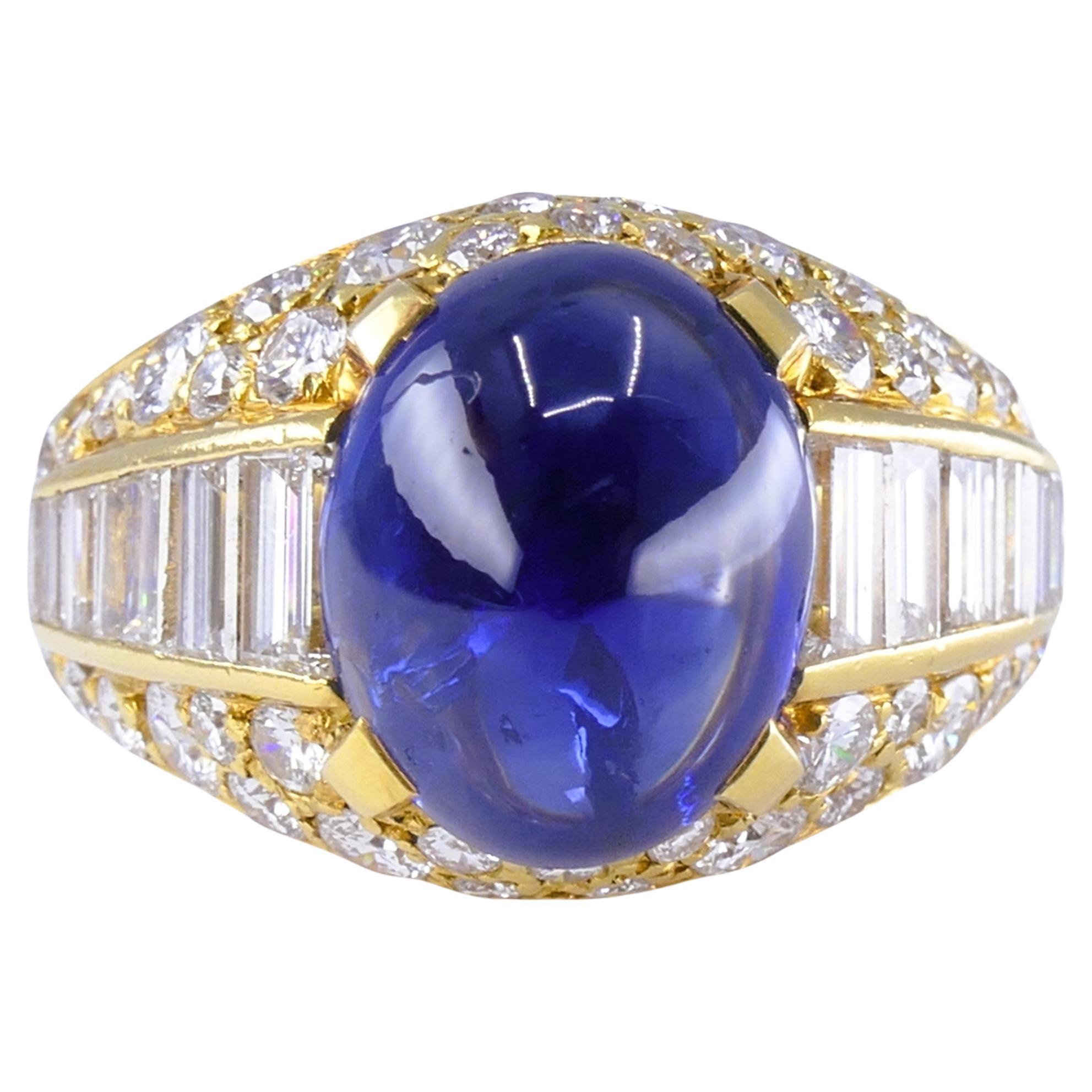 Vintage Bulgari Trombino Ring Sapphire Diamond Gold 18k Estate Jewelry For Sale