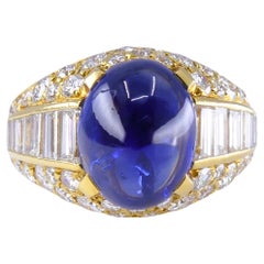 Retro Bulgari Trombino Ring Sapphire Diamond Gold 18k Estate Jewelry