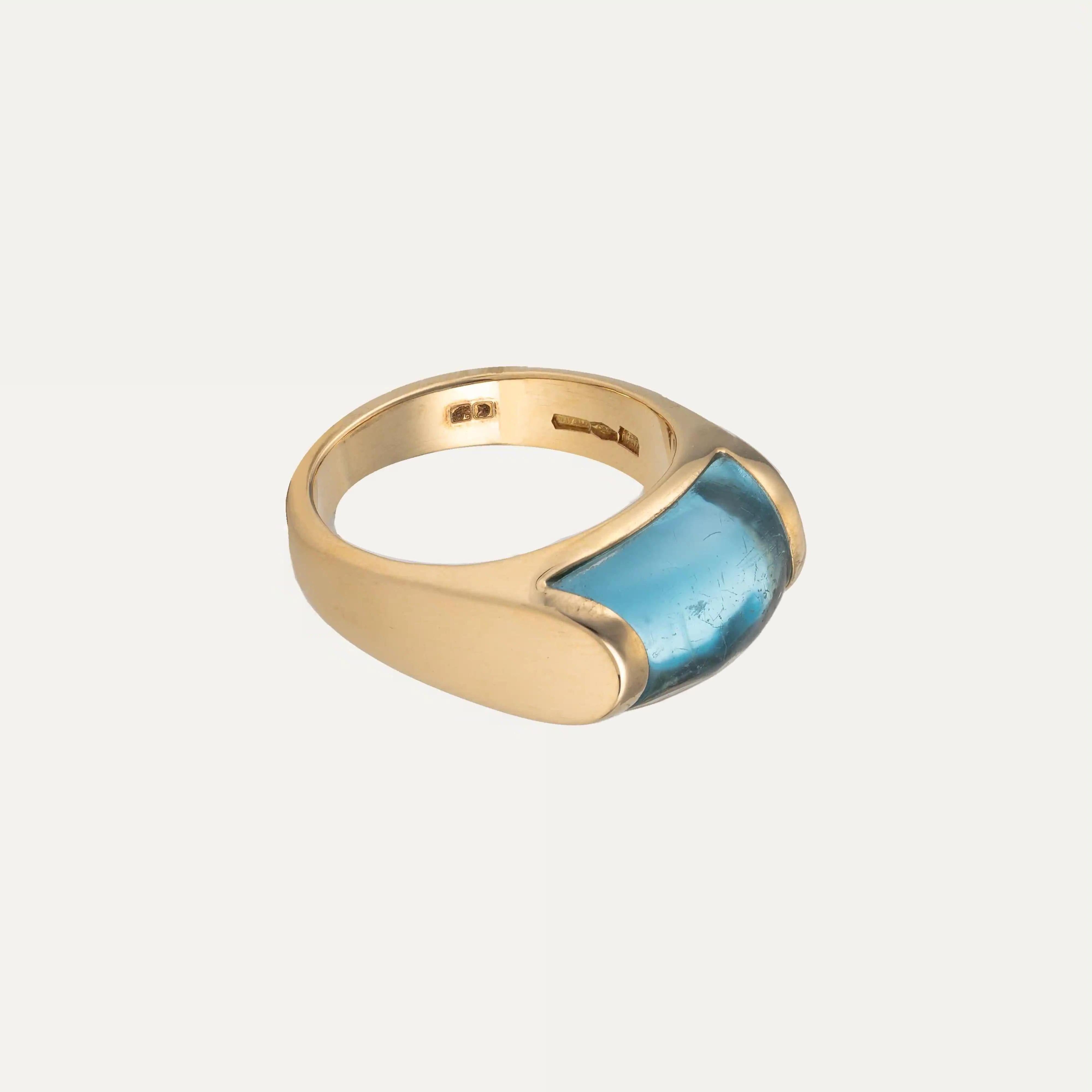 Anello Tronchetto Bulgari d'epoca in oro giallo 18 carati con topazio blu in vendita 1
