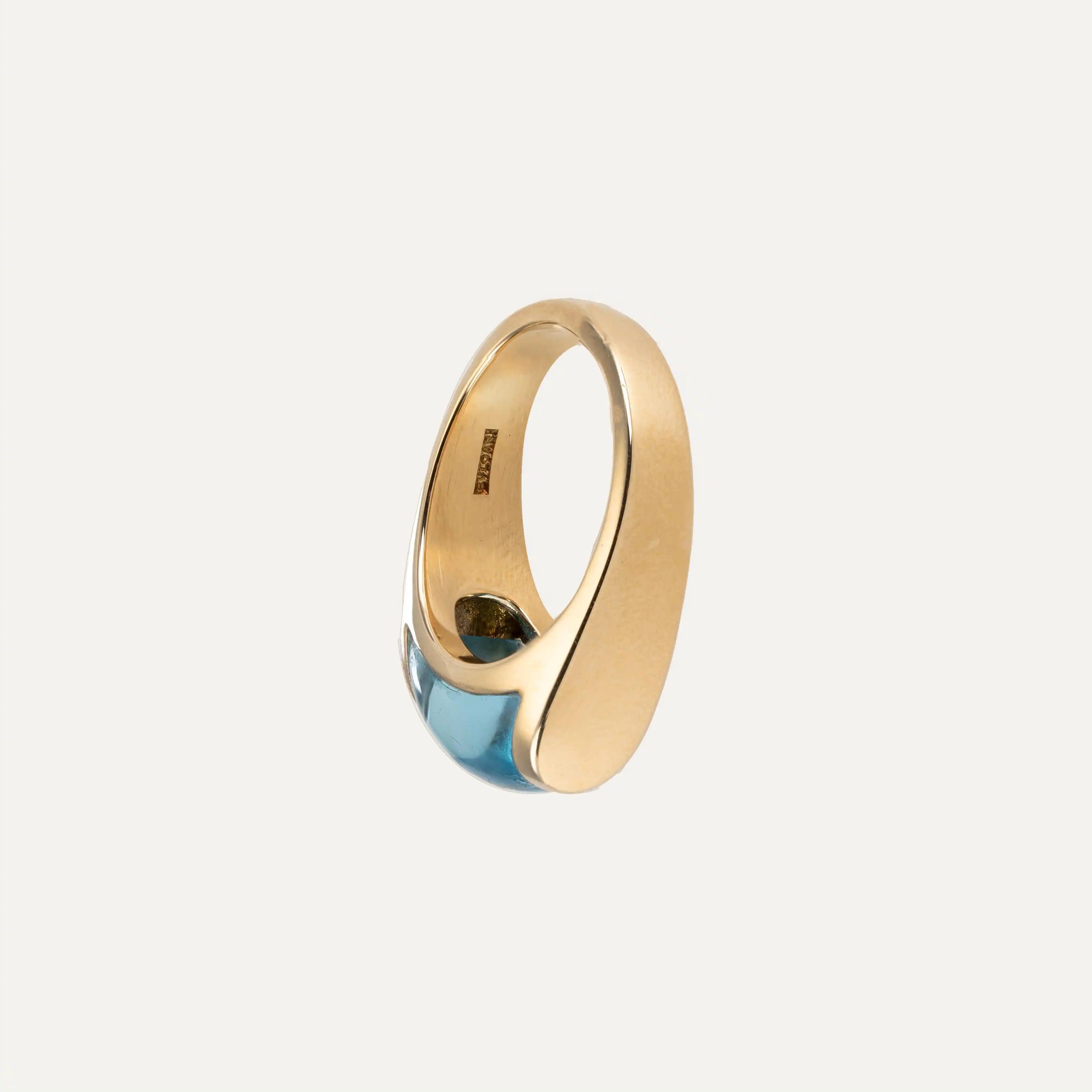 Anello Tronchetto Bulgari d'epoca in oro giallo 18 carati con topazio blu in vendita 3