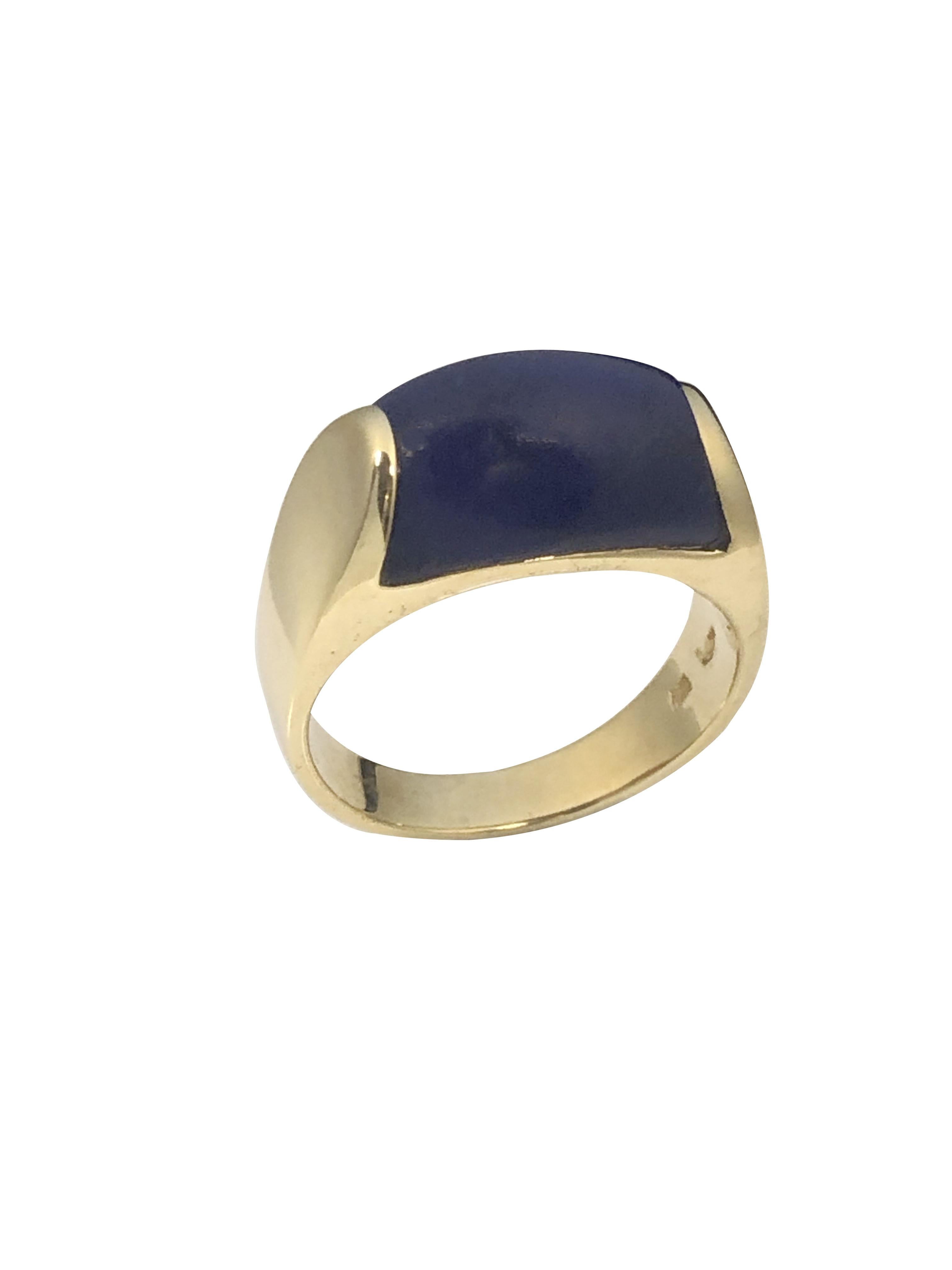 For Sale:  Vintage Bulgari Tronchetto Yellow Gold Lapis Ring 2