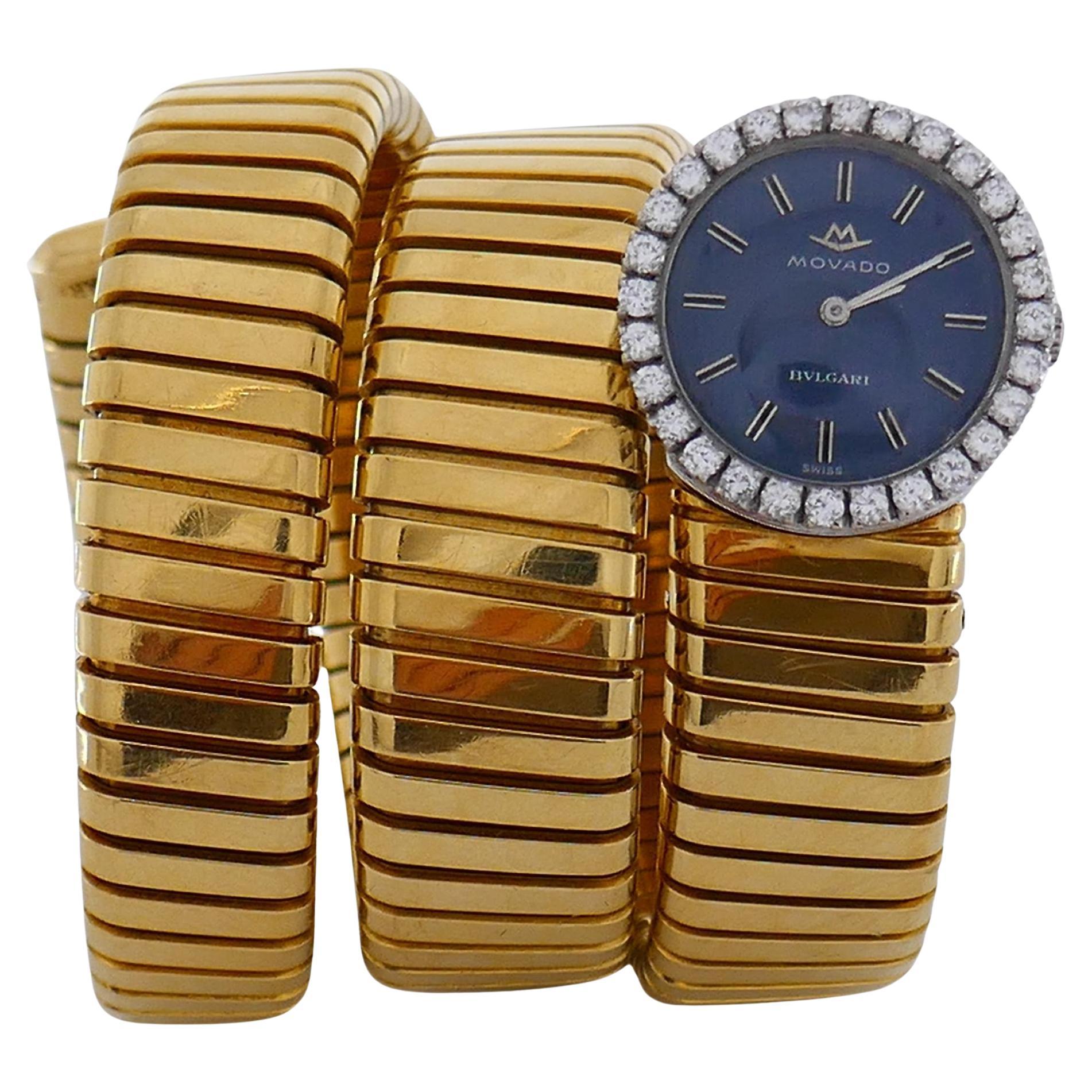 Vintage Bulgari Tubogas Bracelet with Movado Diamond Watch