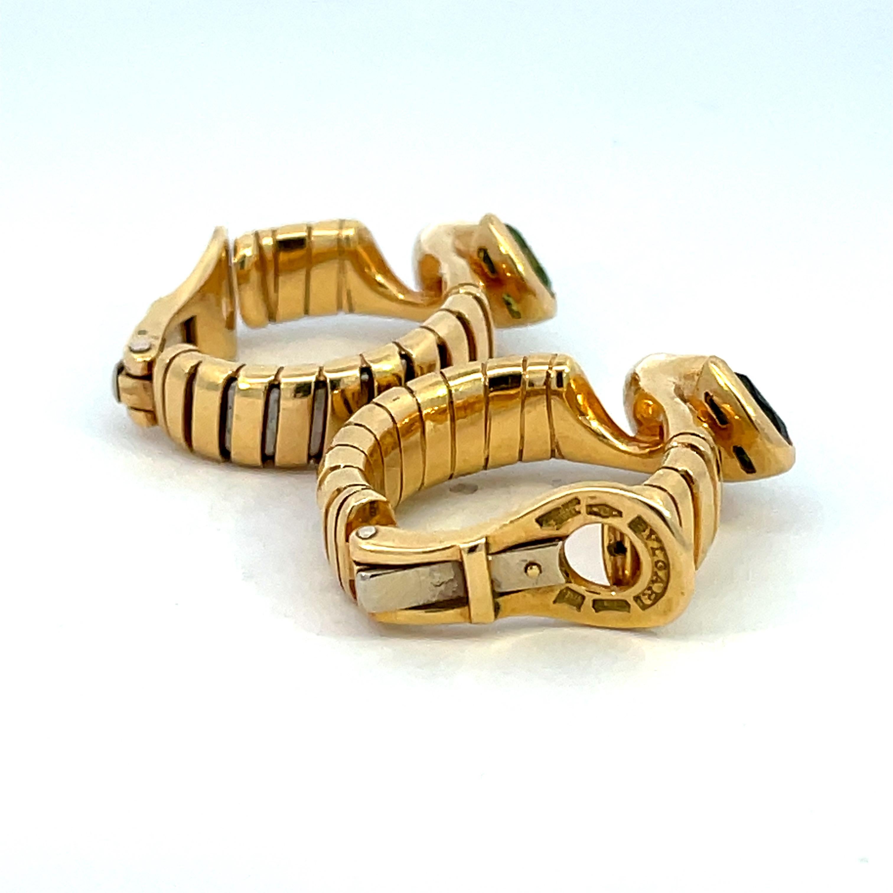 Vintage Bulgari Tubogas Doppio Heart Hoop Earrings Yellow Gold For Sale 3