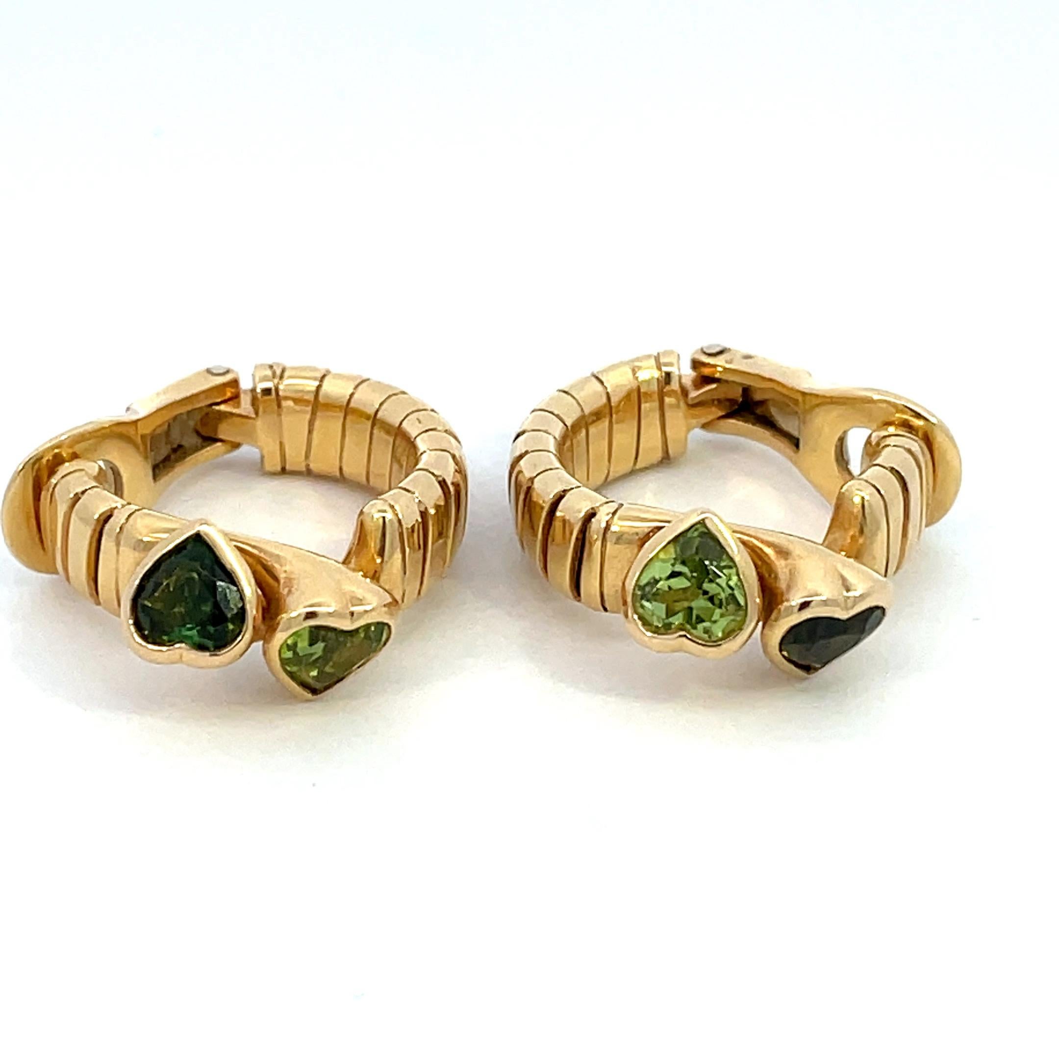 Vintage Bulgari Tubogas Doppio Heart Hoop Earrings Yellow Gold 4
