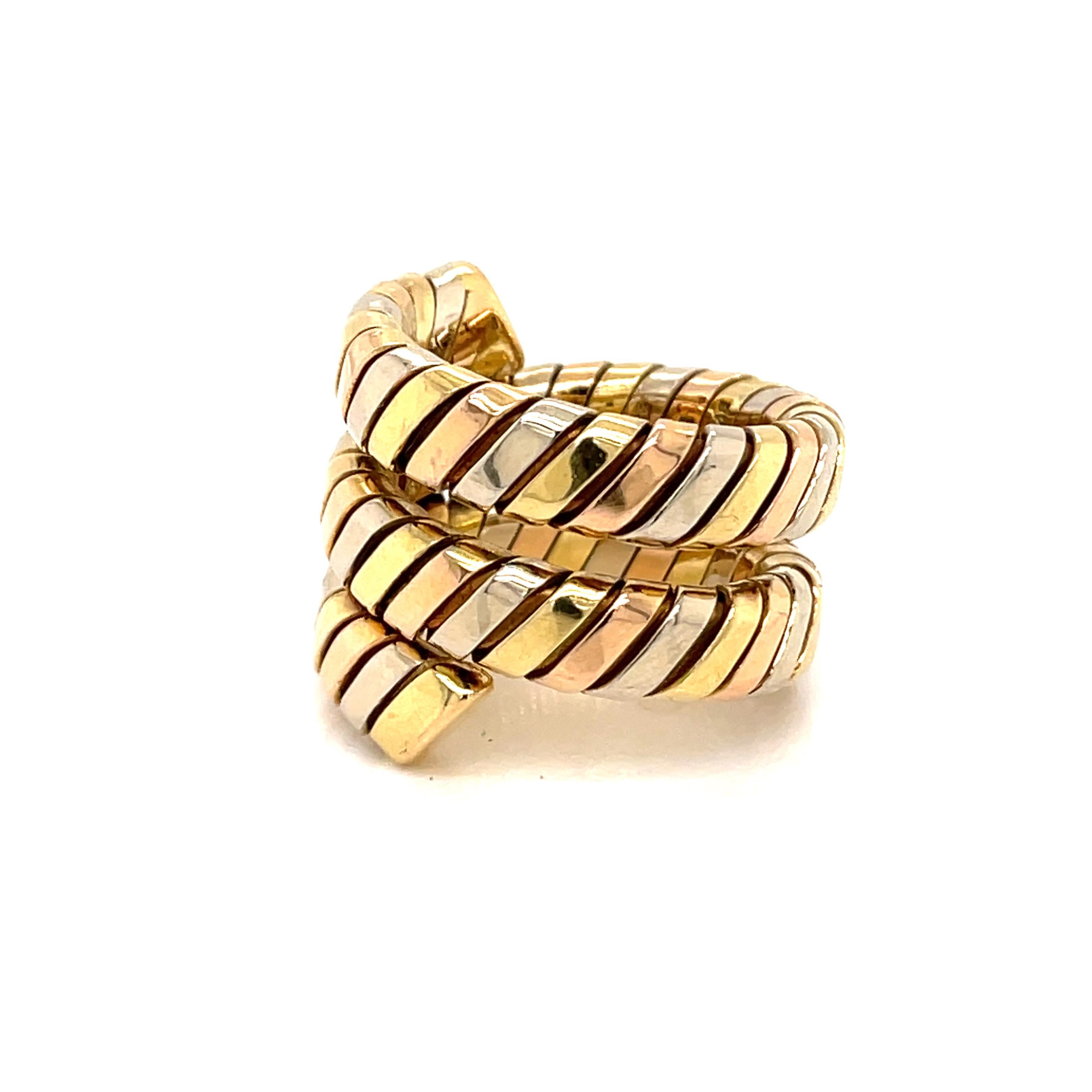 Contemporary Bulgari Tubogas Three Color Gold Ring