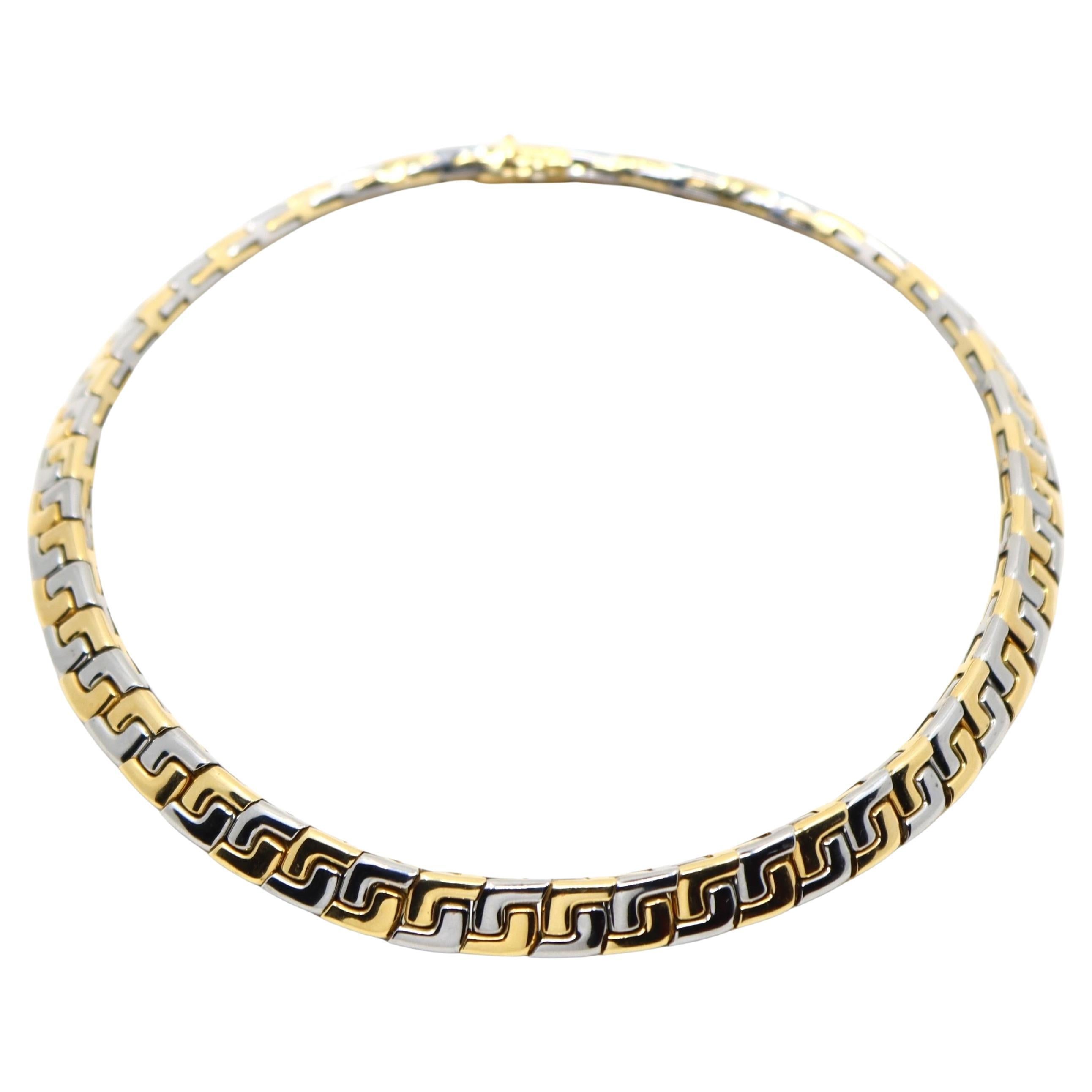 Vintage Bulgari Two Tone 18k Gold Geometric Collar Necklace For Sale