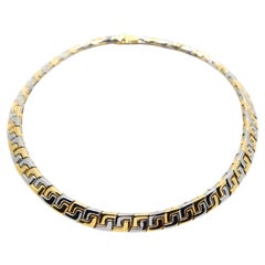 Vintage Bulgari Two Tone 18k Gold Geometric Collar Necklace