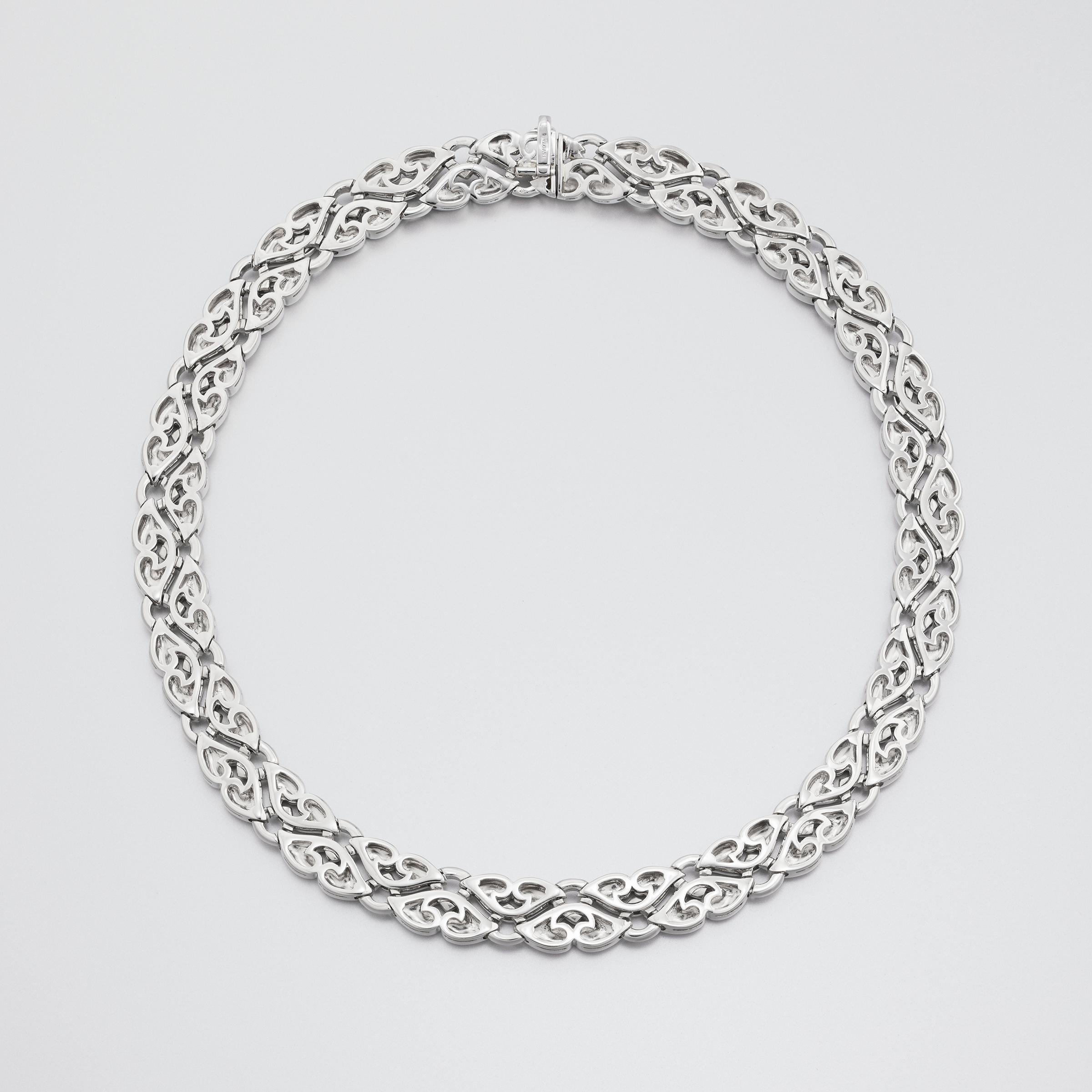 Vintage Bulgari Wide Necklace in 18K White Gold For Sale 4