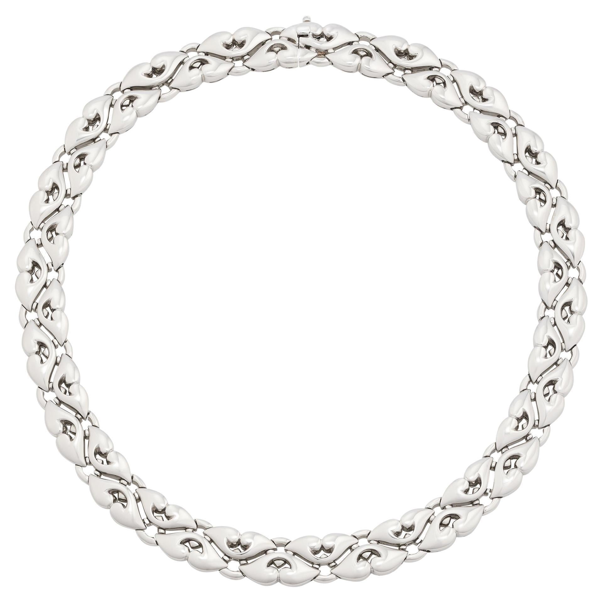 Vintage Bulgari Wide Necklace in 18K White Gold For Sale