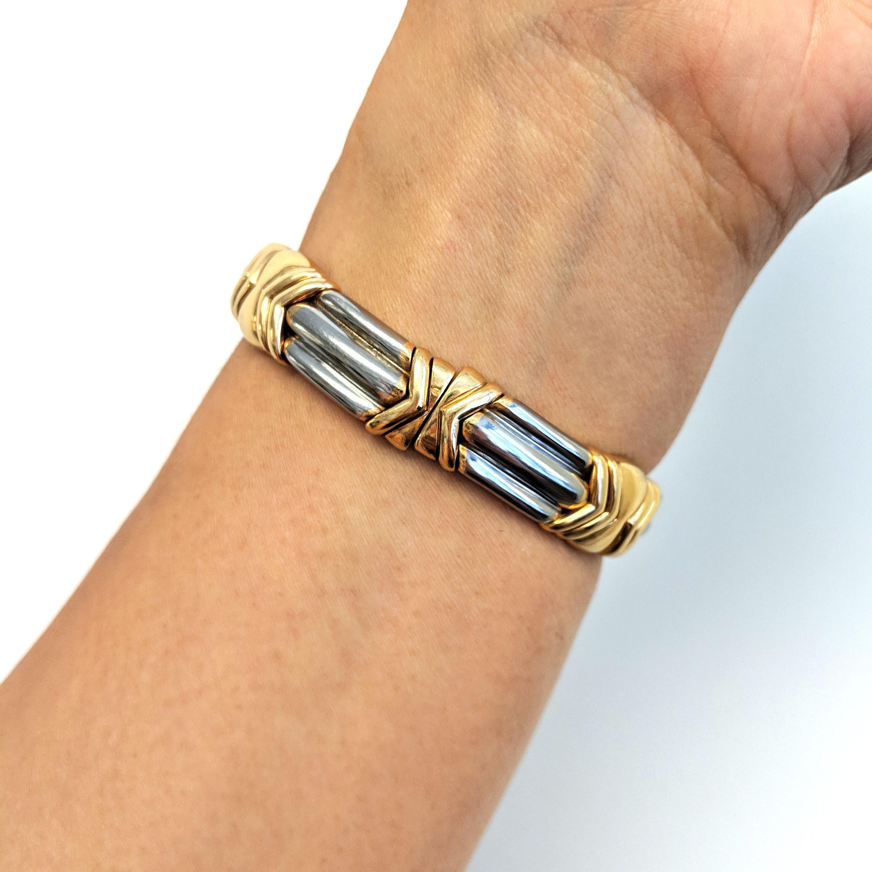 Vintage Bulgari Yellow Gold and Steel Bracelet In Good Condition In New York, NY