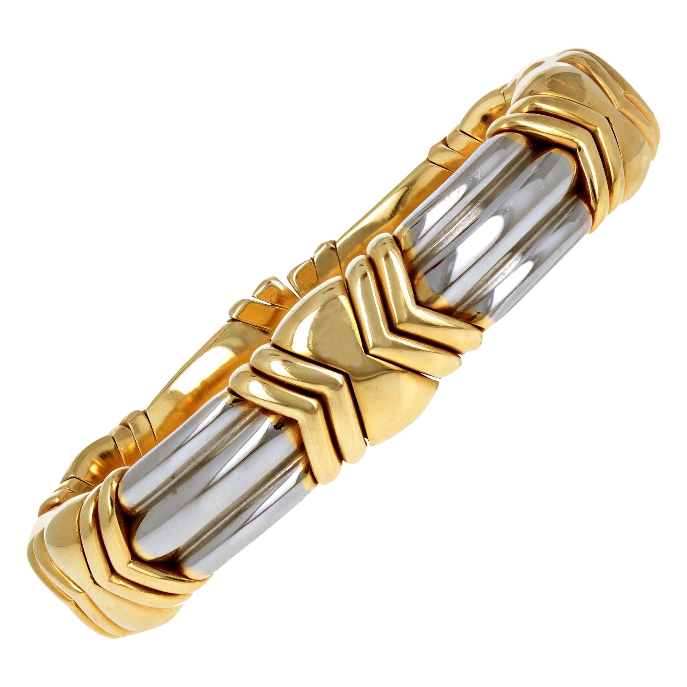 Vintage Bulgari Yellow Gold and Steel Bracelet