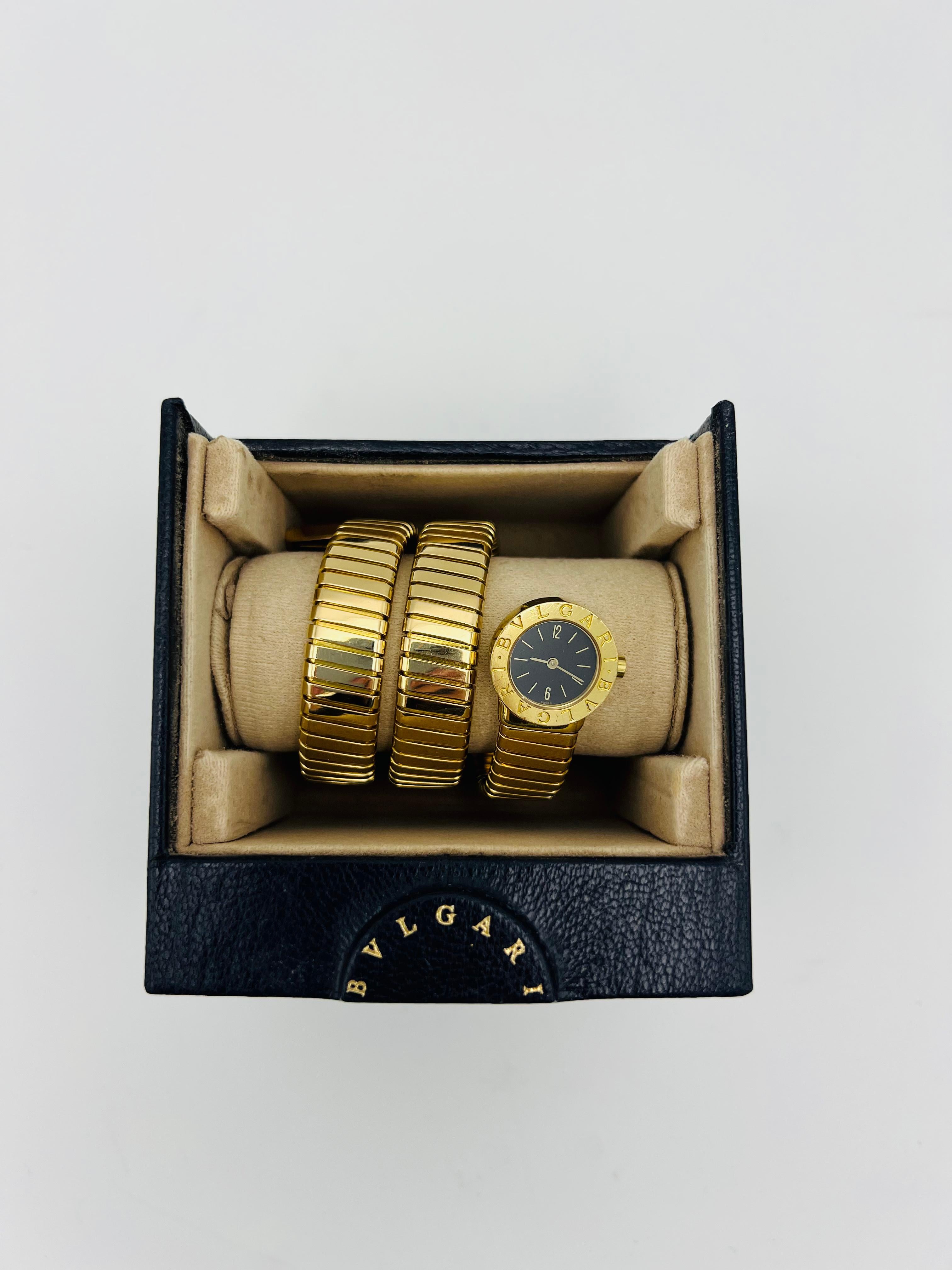 Vintage Bulgari Yellow Gold Black Dial Serpenti Tubogas Wrap Around Wrist Watch 4