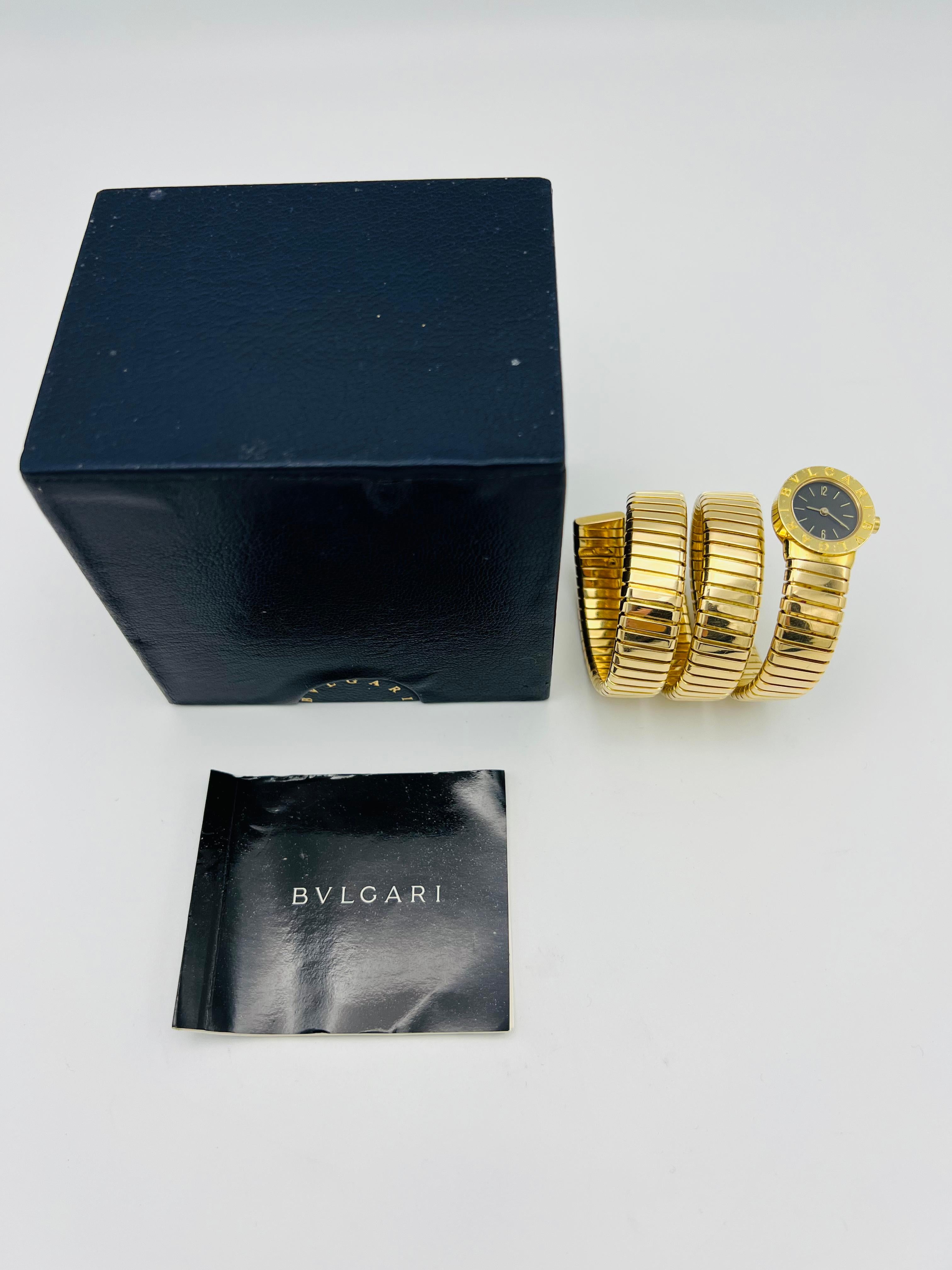 Vintage Bulgari Yellow Gold Black Dial Serpenti Tubogas Wrap Around Wrist Watch 6
