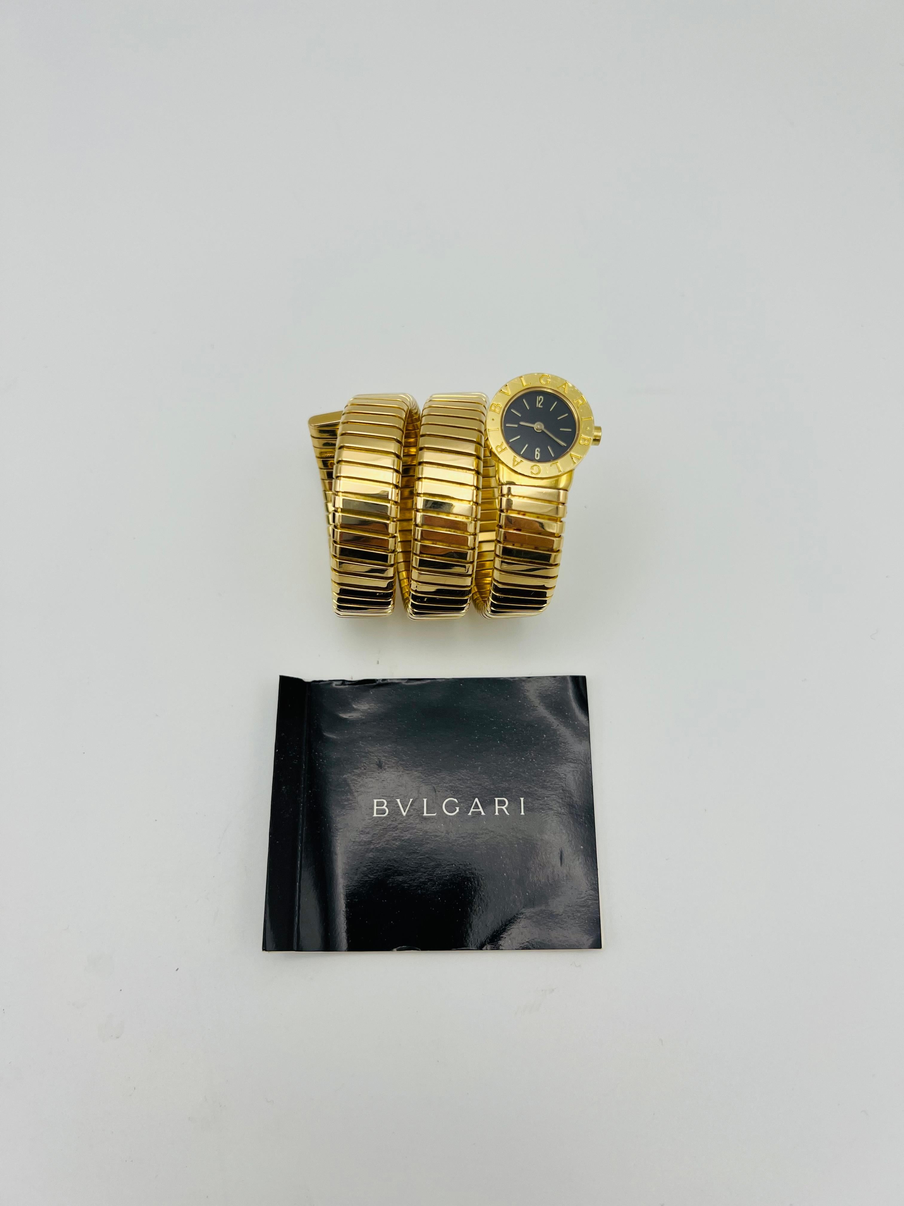 Vintage Bulgari Yellow Gold Black Dial Serpenti Tubogas Wrap Around Wrist Watch 8