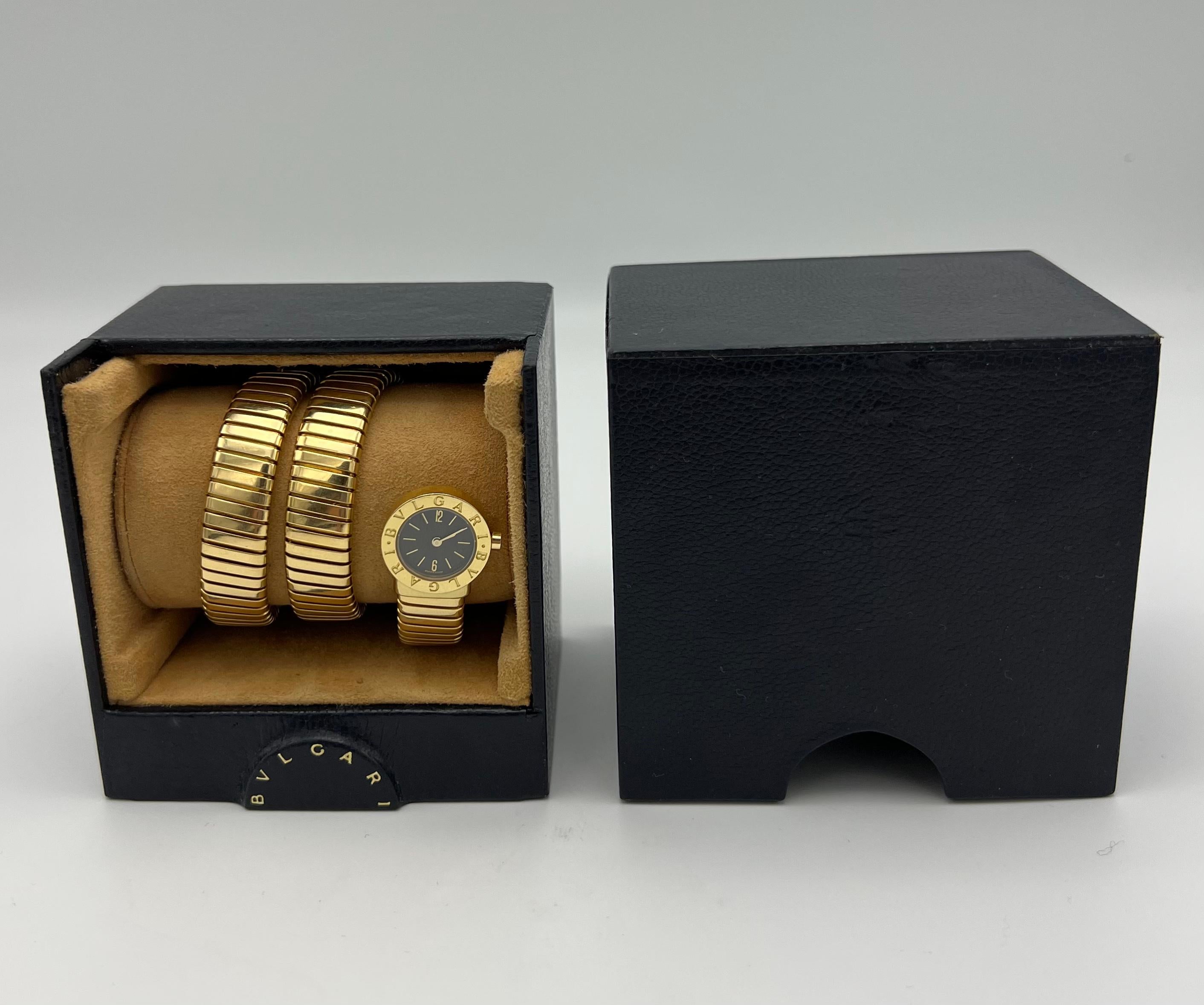Vintage Bulgari Yellow Gold Black Dial Serpenti Tubogas Wrap Around Wrist Watch 9