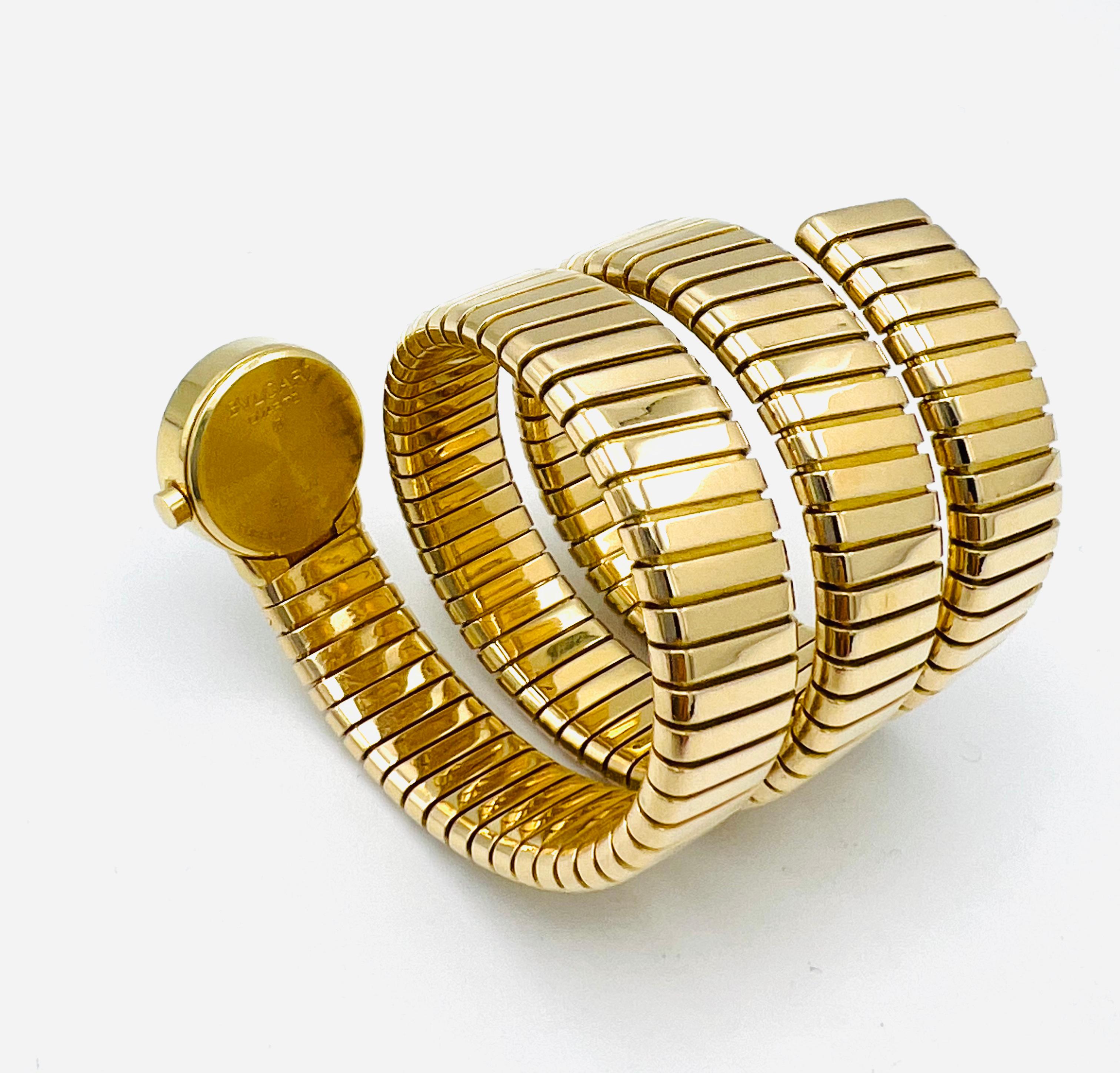 Women's Vintage Bulgari Yellow Gold Black Dial Serpenti Tubogas Wrap Around Wrist Watch