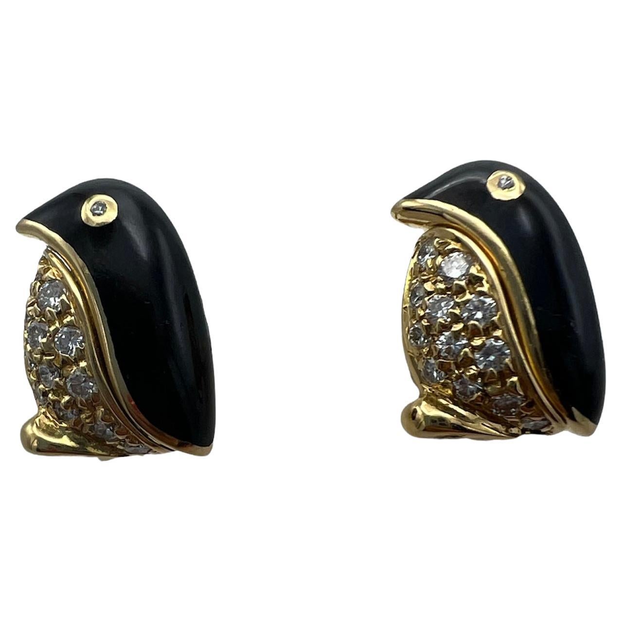 Bulgari Penguin-Manschettenknöpfe aus Gelbgold, Nephrit und Diamant, Vintage im Angebot