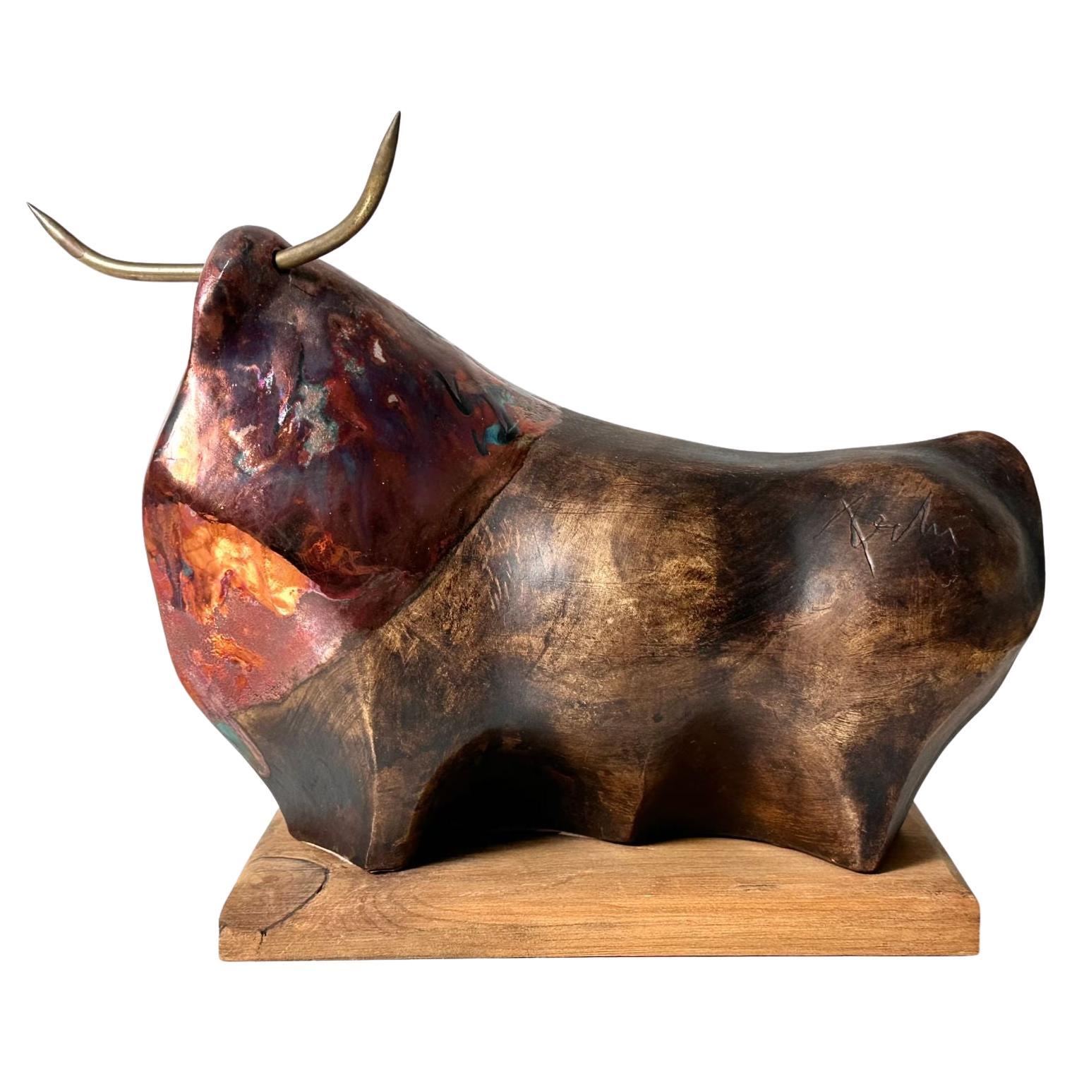 Vintage Bull Sculpture in Resin and Brass by Pedrin Pedro Rodriguez circa 1990s For Sale