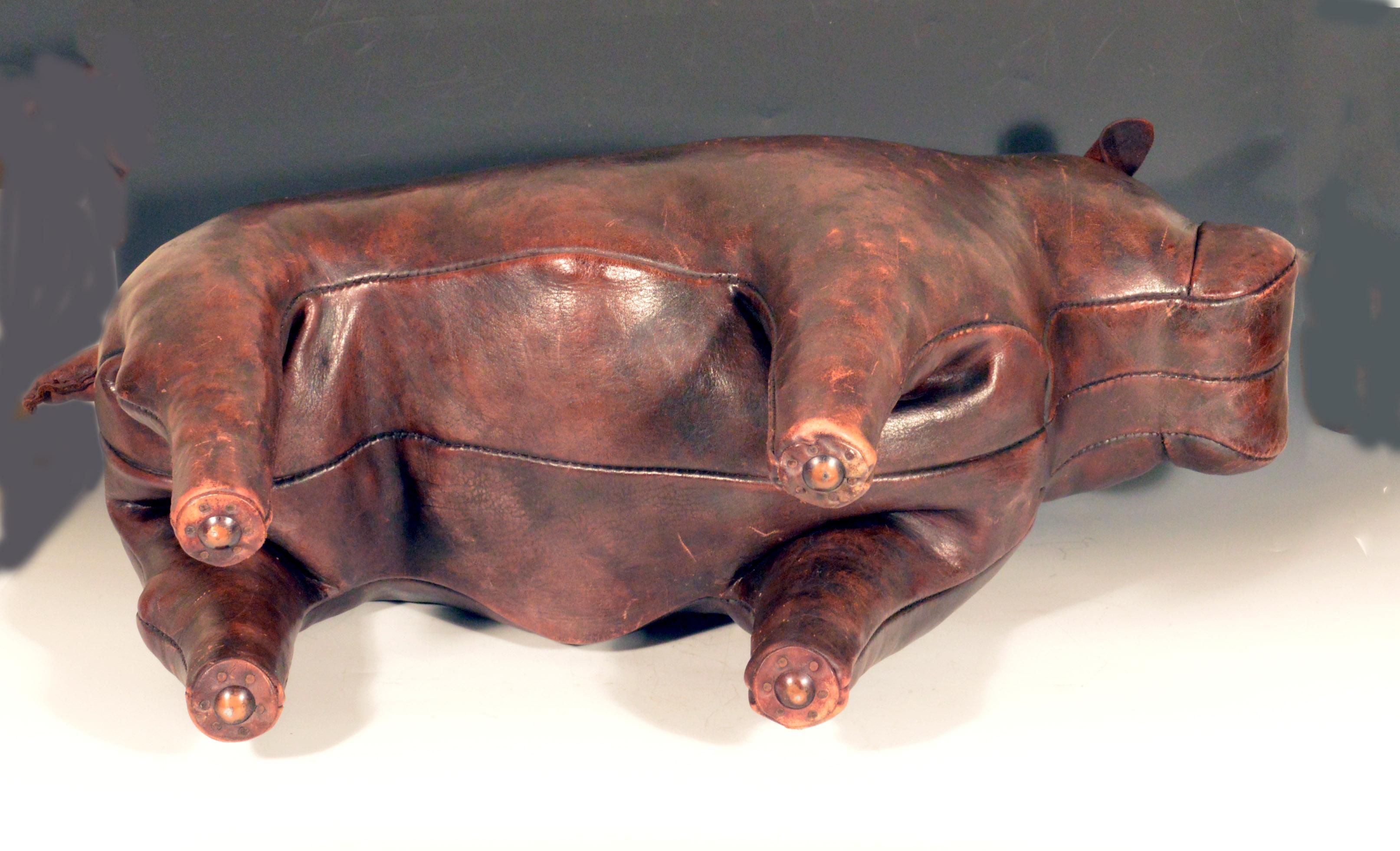 Vintage Bulldog Leather Ottoman, Dimitri Omersa for Abercrombie & Fitch, 1970s 1