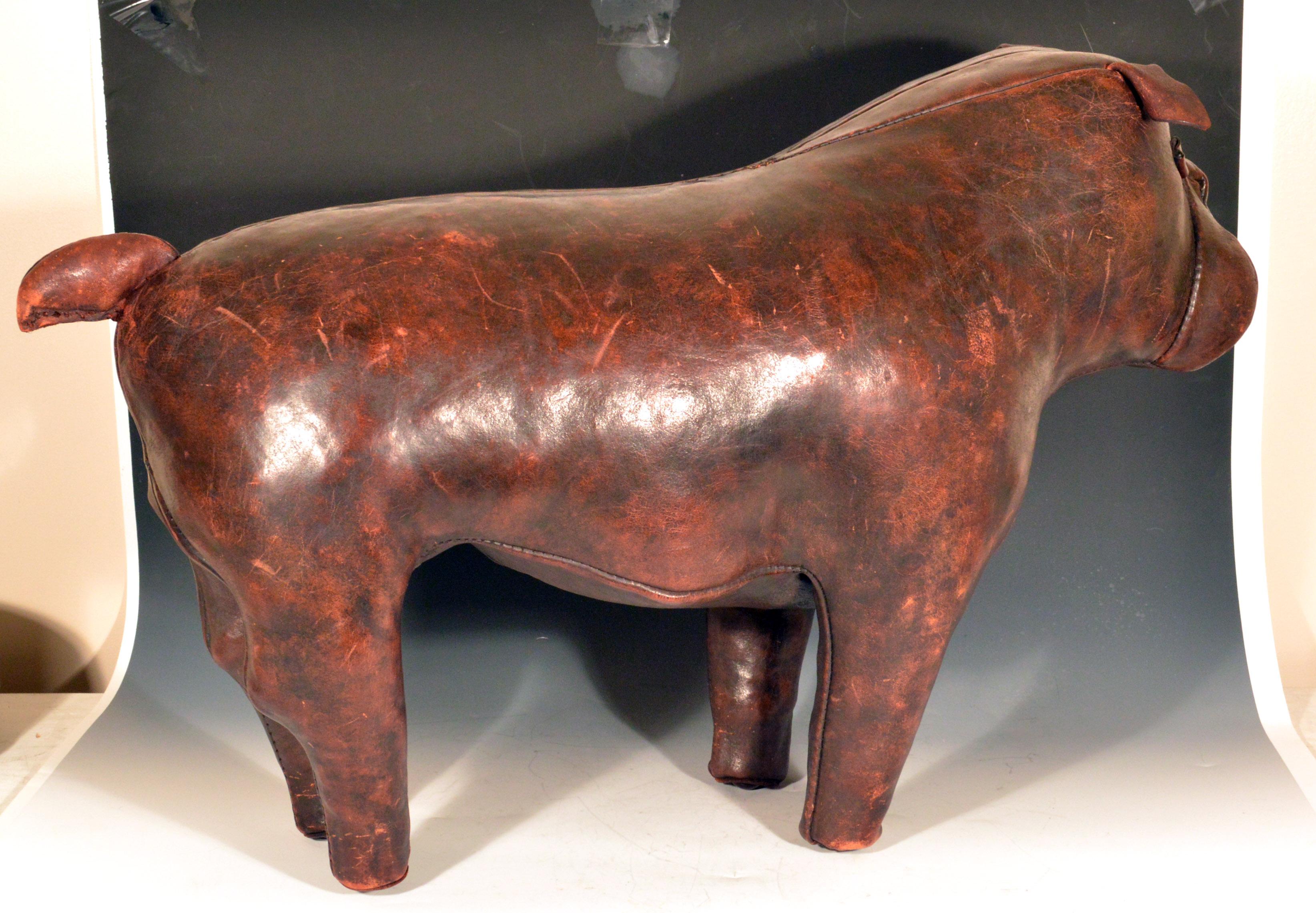 Vintage Bulldog Leather Ottoman, Dimitri Omersa for Abercrombie & Fitch, 1970s 2