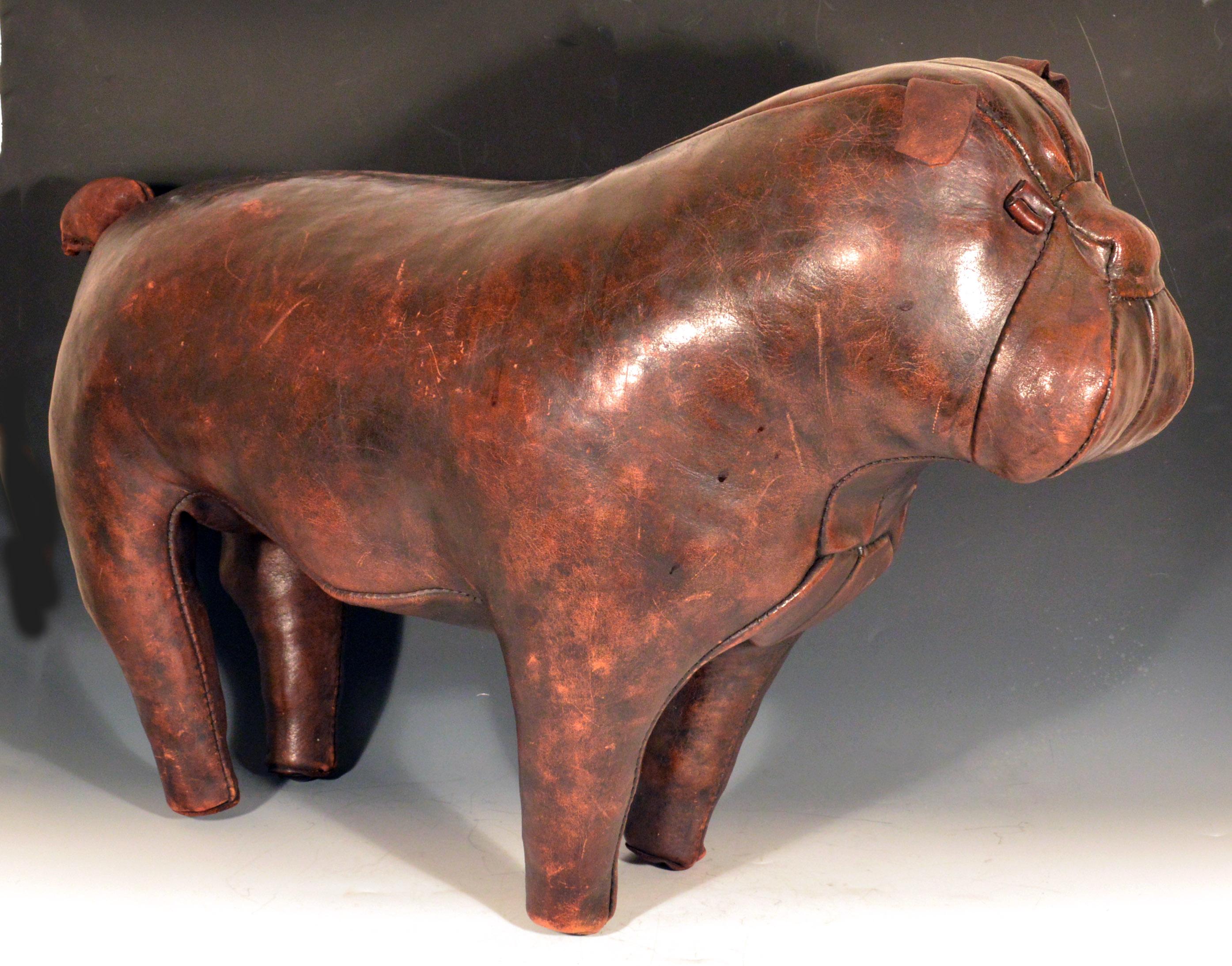 Late 20th Century Vintage Bulldog Leather Ottoman, Dimitri Omersa for Abercrombie & Fitch, 1970s