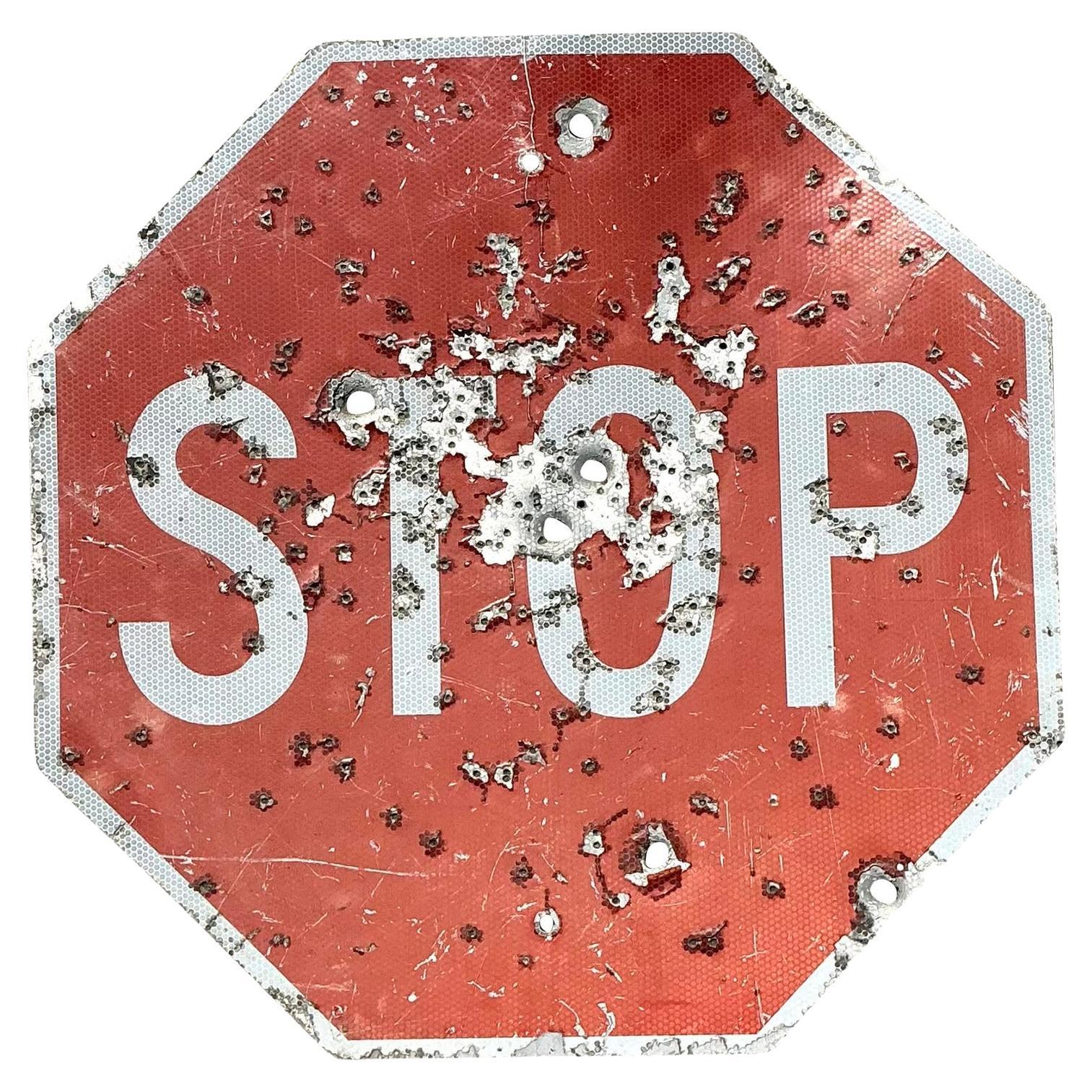 Vintage Gunshot Stop Sign For Sale