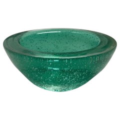 Vintage "Bullicante" Murano Bowl in Green Glass, Seguso Style, Rare Decorative