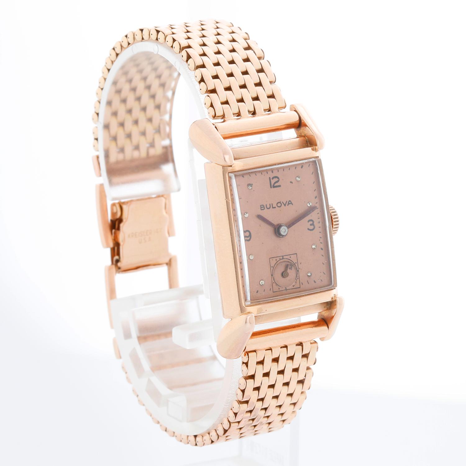 Vintage Bulova 14K Gold Plated Rose Gold Ladies Watch C557 In Excellent Condition In Dallas, TX