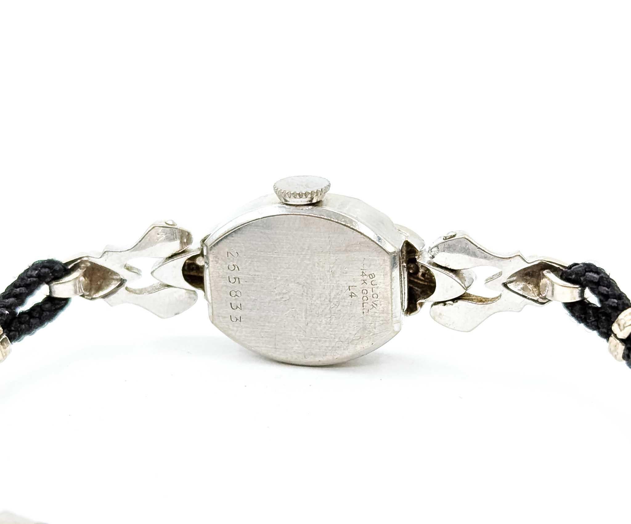 Vintage Bulova 14k White Gold Diamond Accent Wind-Up Wristwatch In Excellent Condition For Sale In Bloomington, MN